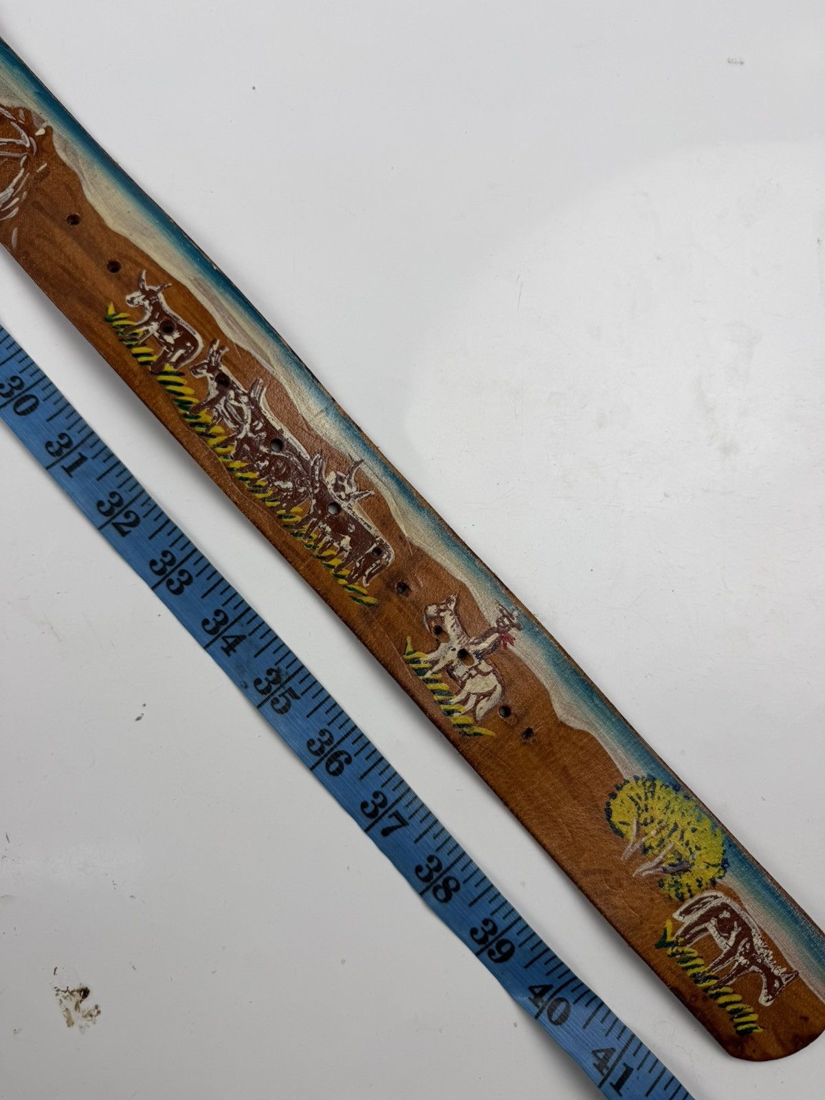 Japanese Brand rare design vintage style painted leather belt tc43 Size 36 - 8 Thumbnail