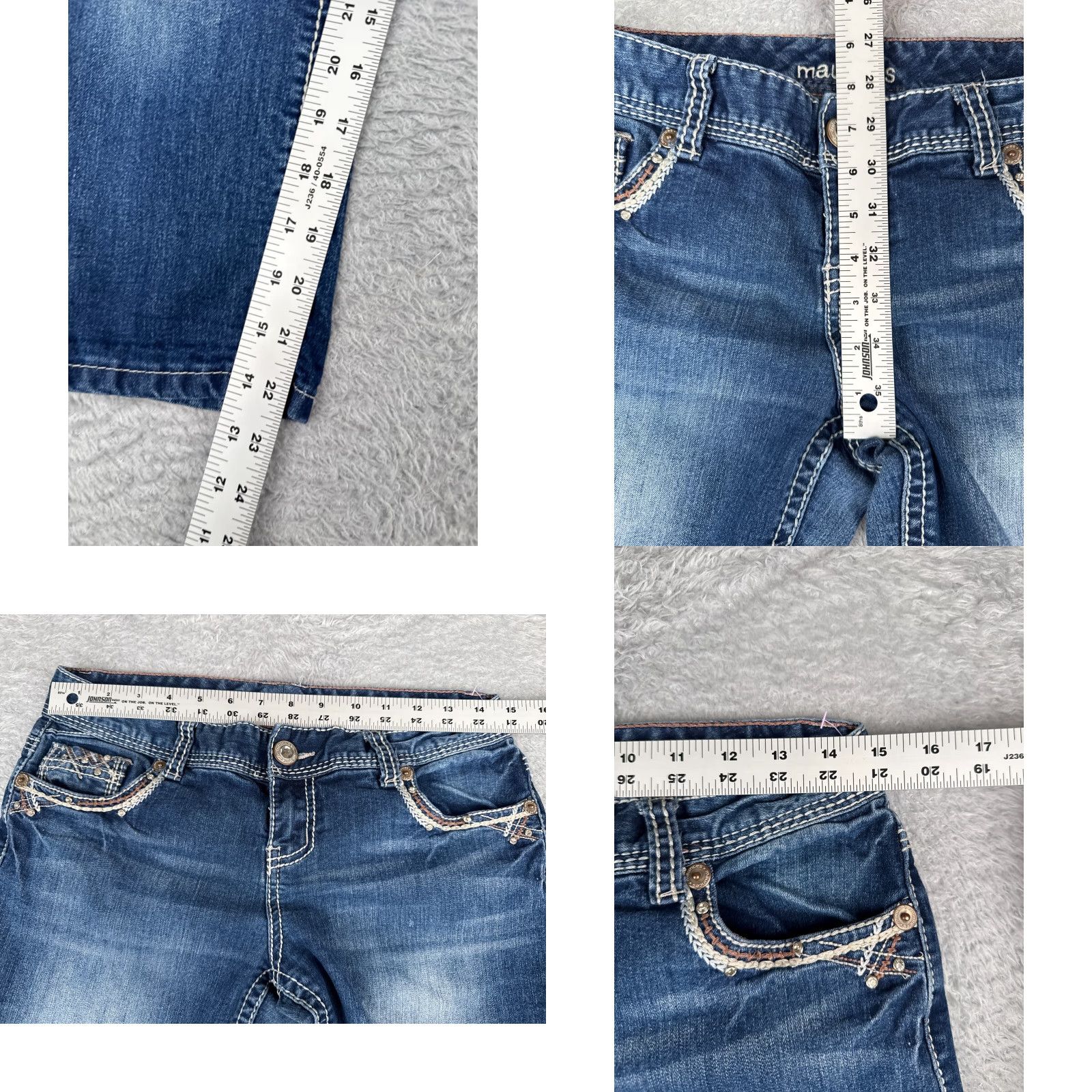 Vintage Maurices Jeans Womens Capri 28x23 Blue Denim Mid Rise 28 Regular Cotton Blend Embroidered Zipper 5-Pocket Cowboy Southwestern Designer Vintage No | 7 Size 28" / US 6 / IT 42 - 8 Thumbnail