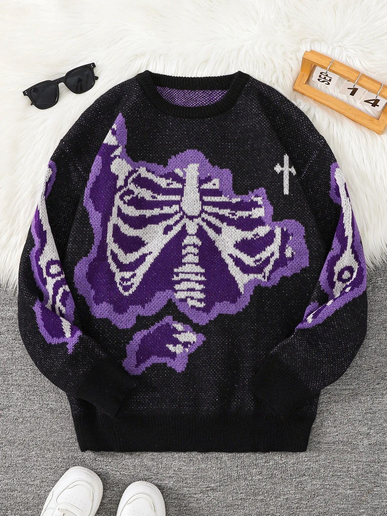 Vintage Bone-Shaped Butterfly Jacquard Pattern Pullover Sweater Size US L / EU 52-54 / 3 - 1 Thumbnail