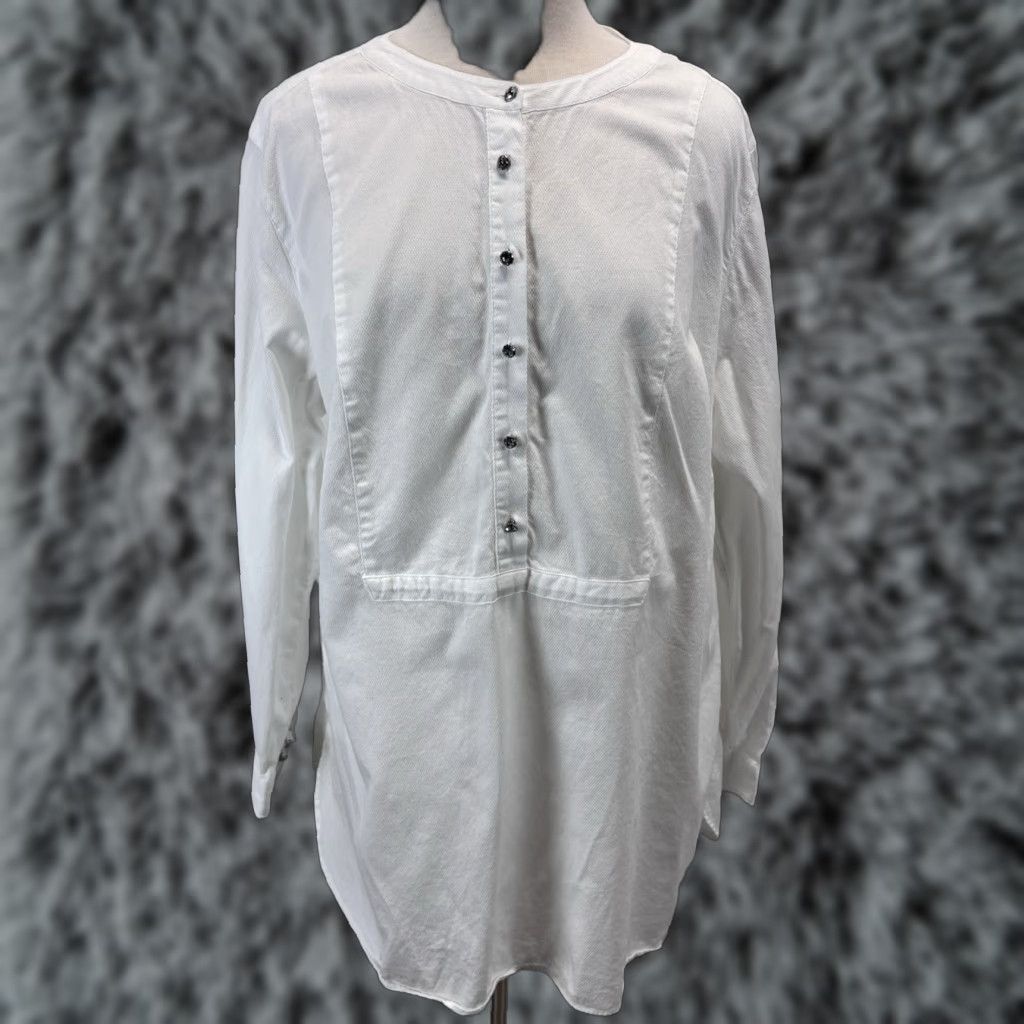 Talbots VINTAGE Talbots Women's Tunic Shirt Plus Size 2X Cotton Long Sleeve White Bling Buttons Casual Classic Size XXL / US 16-18 / IT 52-54 - 1 Thumbnail