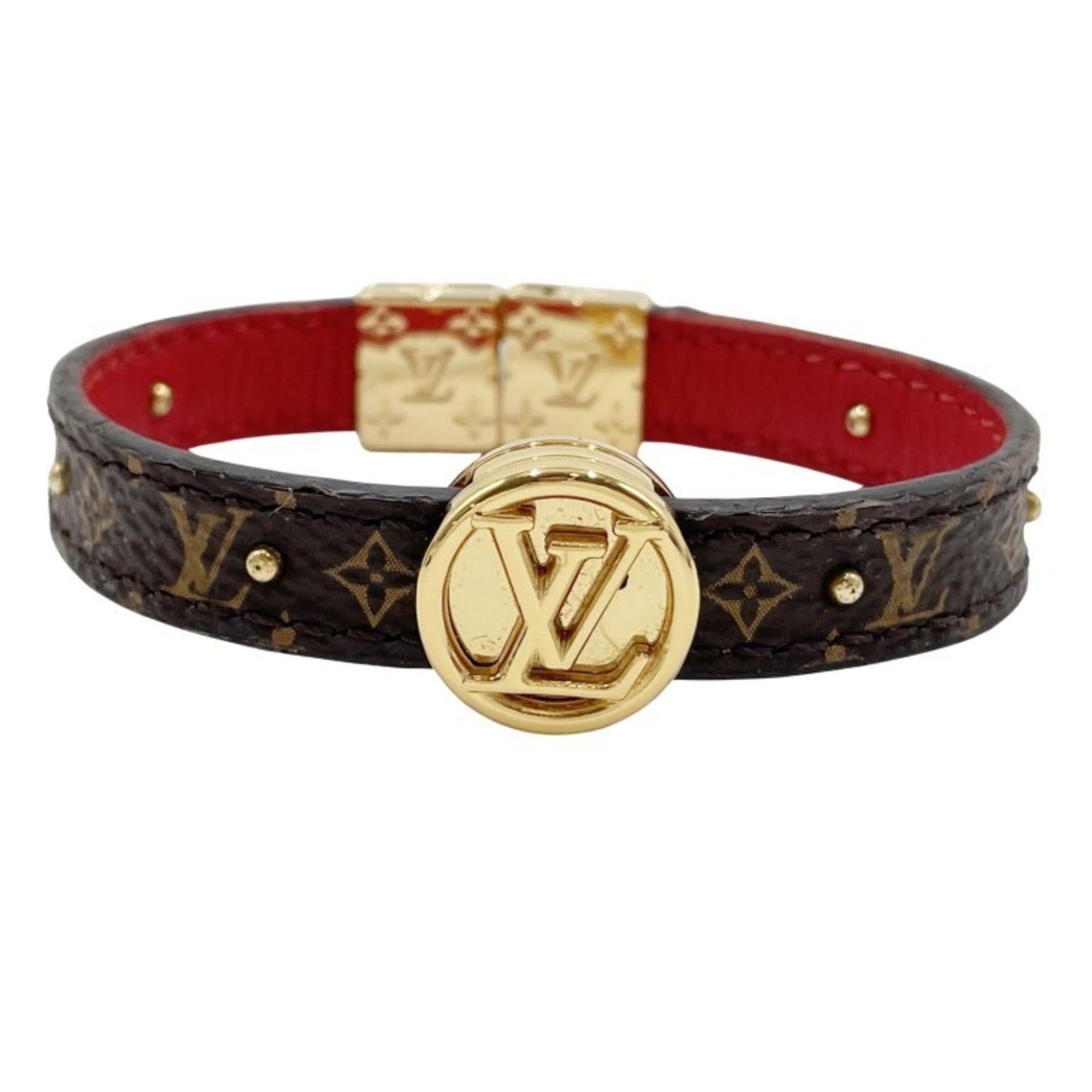 Louis Vuitton LOUIS VUITTON LV Circle Reversible Bracelet M6268E Brown Rouge Monogram Leather Women's Size ONE SIZE - 1 Thumbnail