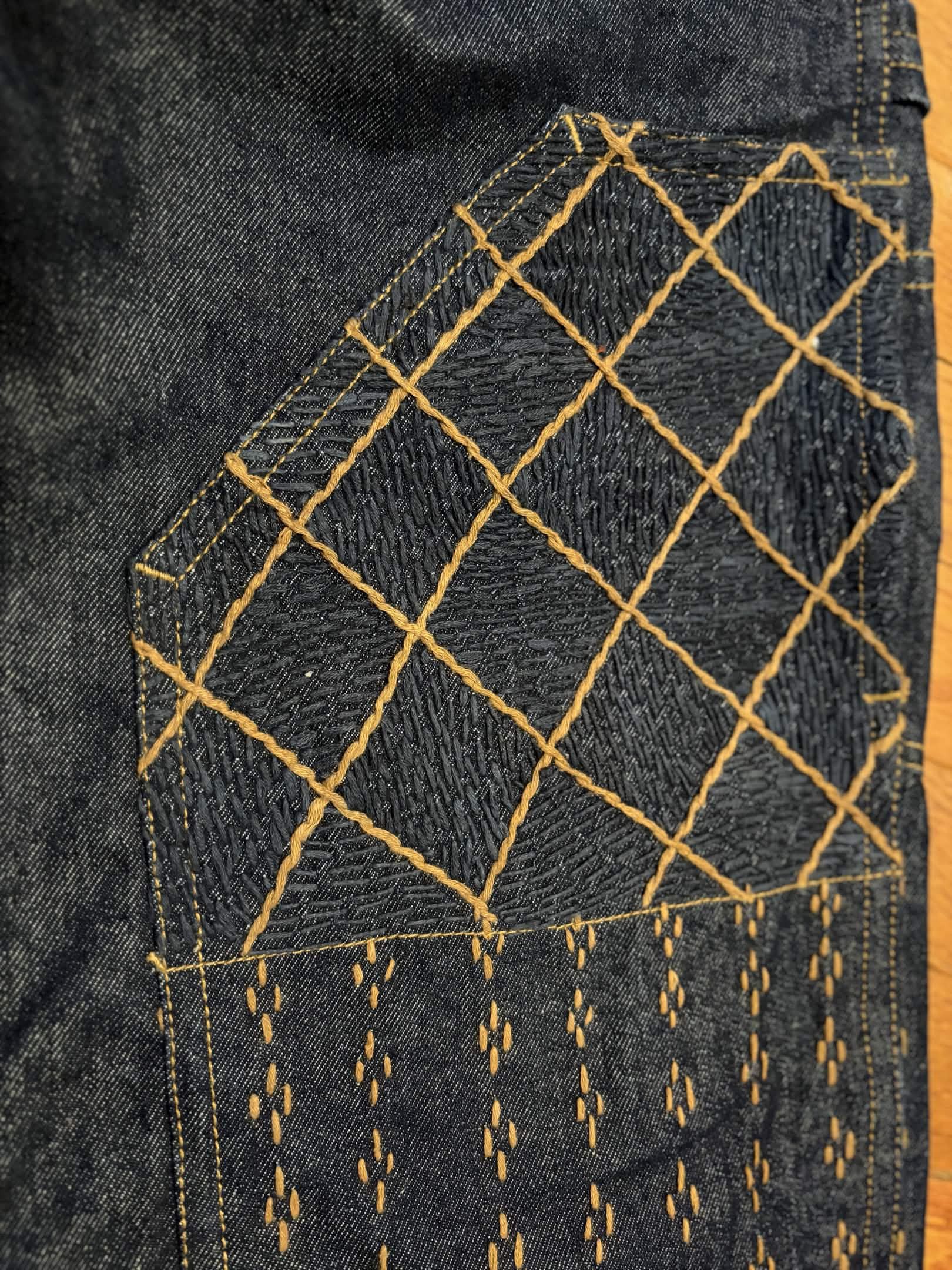 18 East Eli Hand-Embroidered Double Knee Work Pant 13oz. Raw Denim Size US 30 / EU 46 - 3 Thumbnail