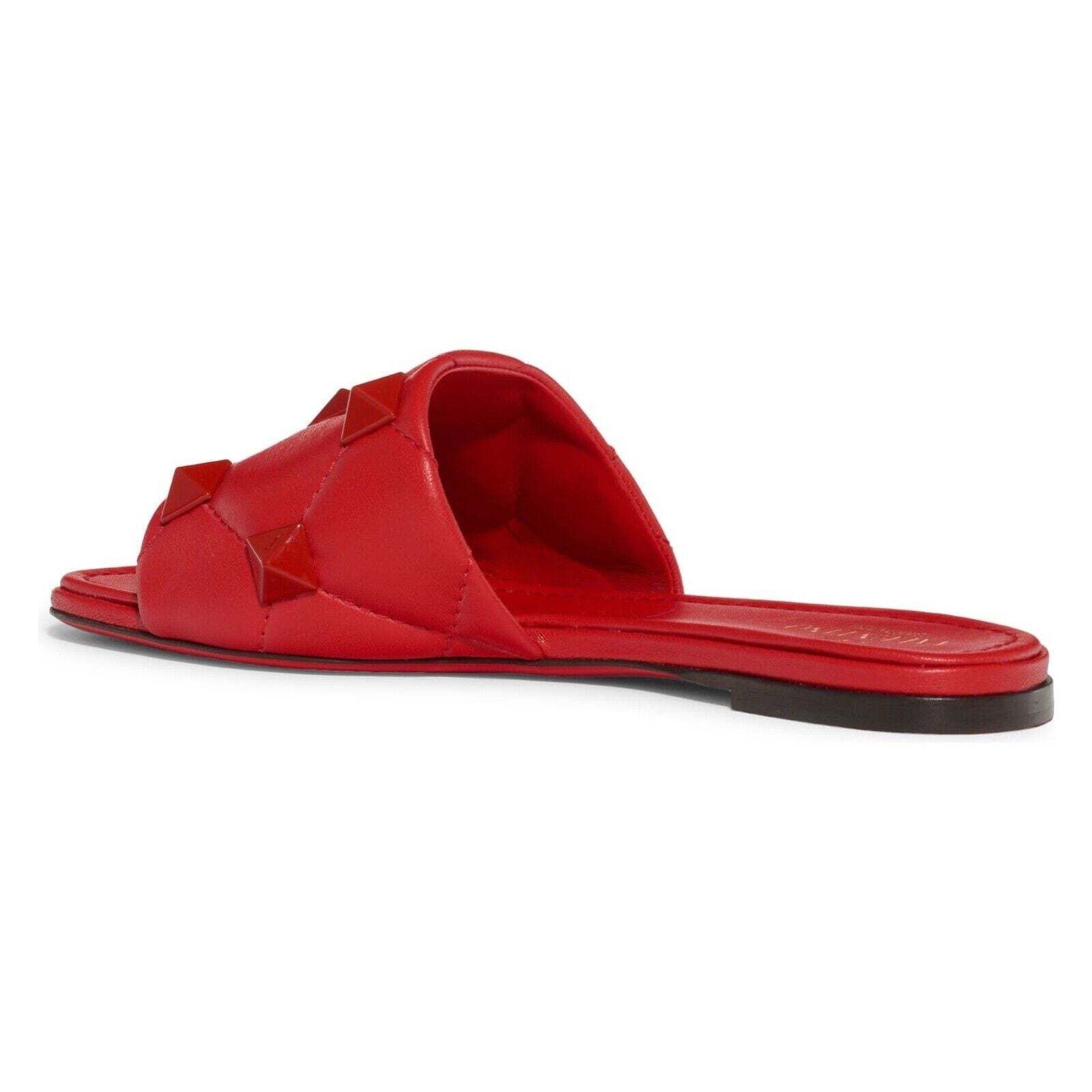 Valentino Valentino Rockstud Roman Stud Red Leather Slide Slip On Size US 7 / IT 37 - 8 Thumbnail