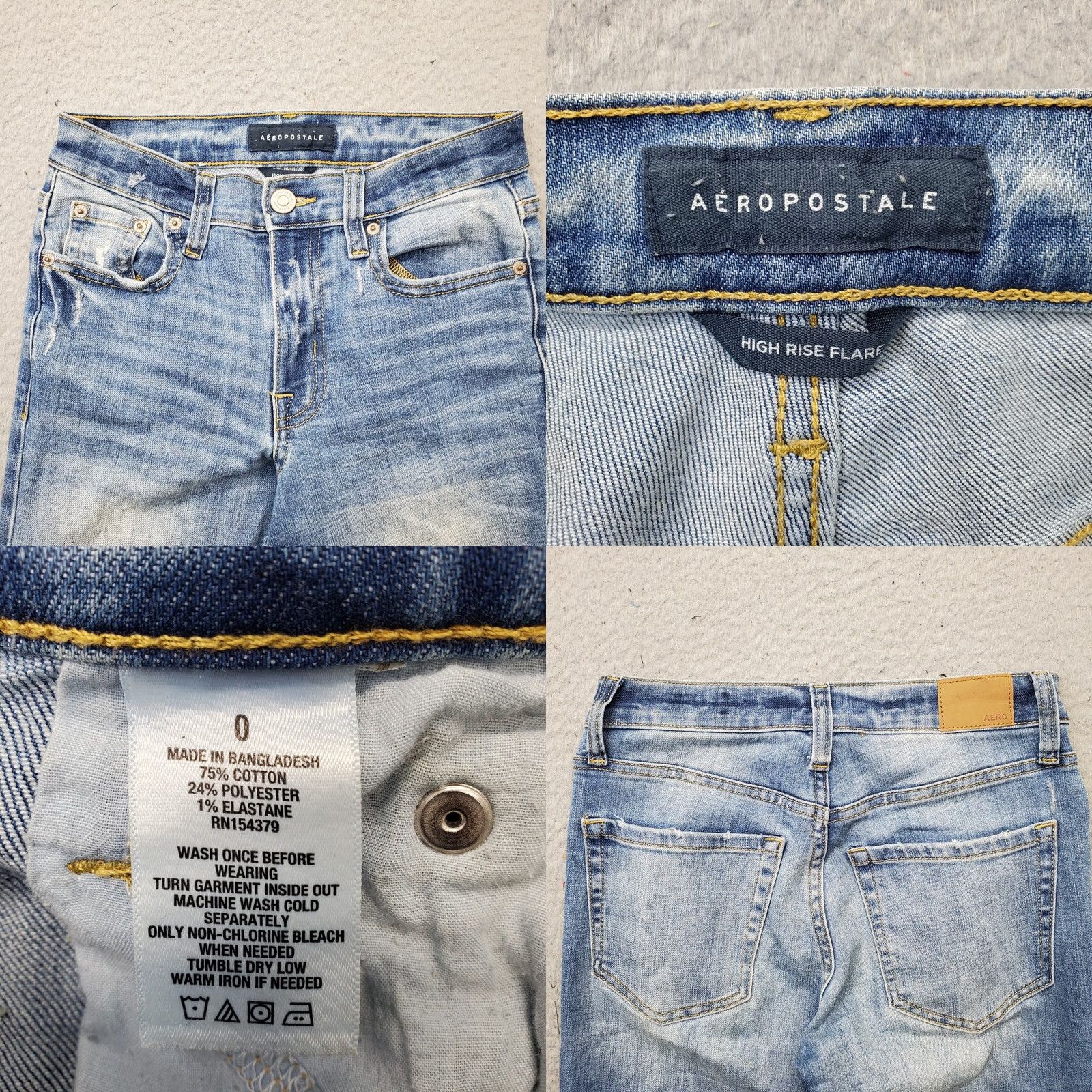 Vintage Aéropostale Womens Jeans 0 Blue Denim Faded Medium Wash High Rise Flared Leg Size 25" / US 0 / IT 36 - 8 Thumbnail