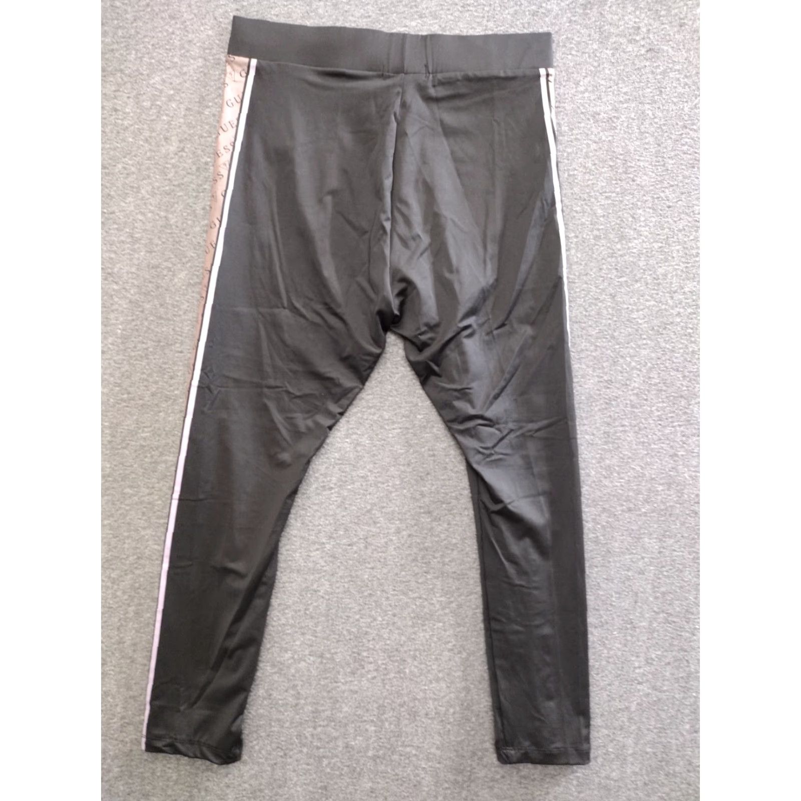 Guess GUESS Leggings Women's Black Lilac/Brown Logo Side Stripe High Rise Elastic Waistband Inseam 24 in Size 36" / US 14 / IT 50 - 2 Thumbnail