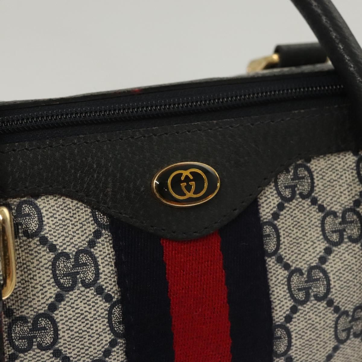 Gucci GUCCI GG Supreme Sherry Line Hand Bag Pvc Navy Gold Red 378 Size ONE SIZE - 14 Thumbnail