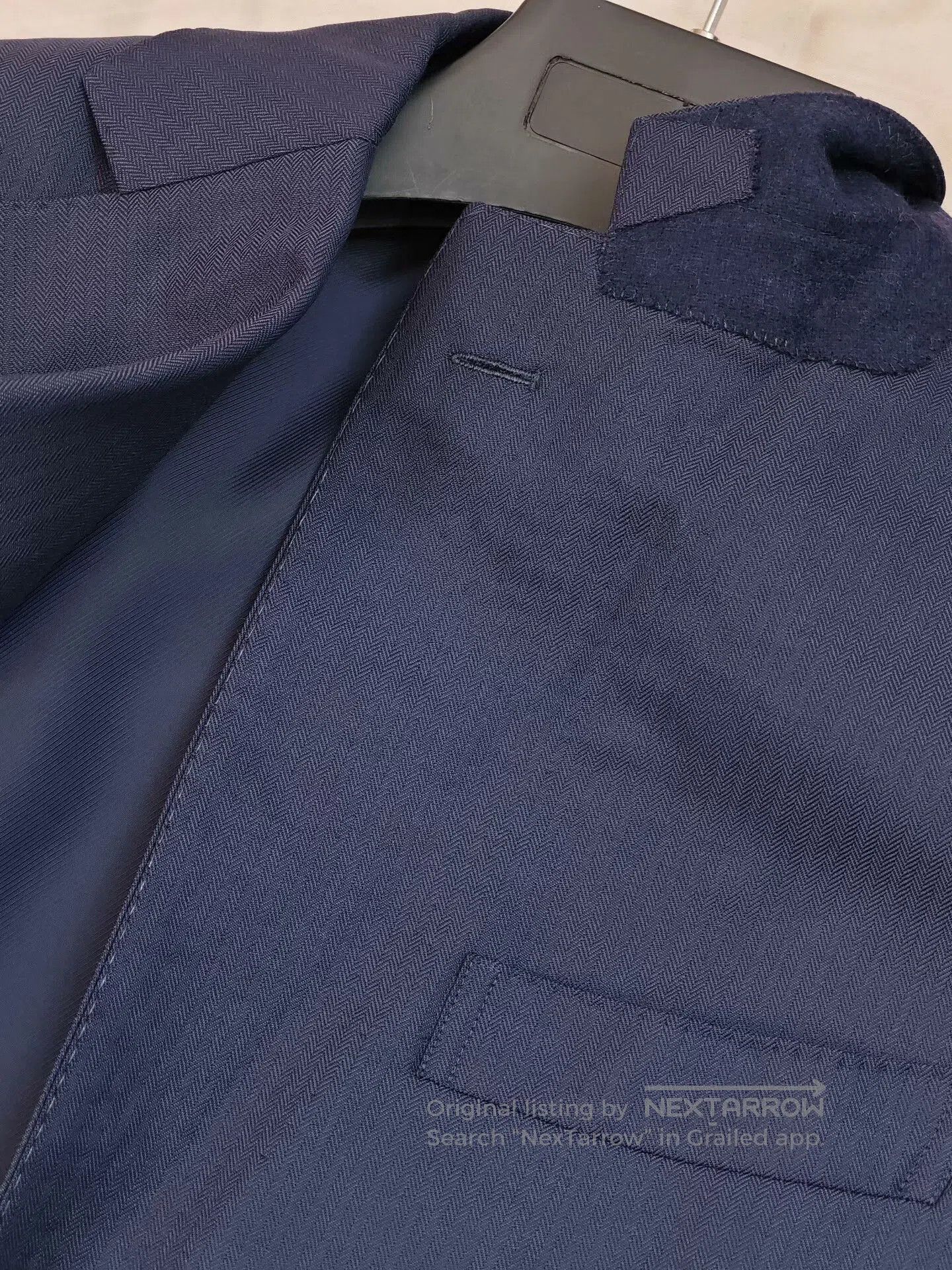 Ermenegildo Zegna Zegna Navy Wool Jacket with Herringbone Pattern. Size US S / EU 44-46 / 1 - 8 Thumbnail