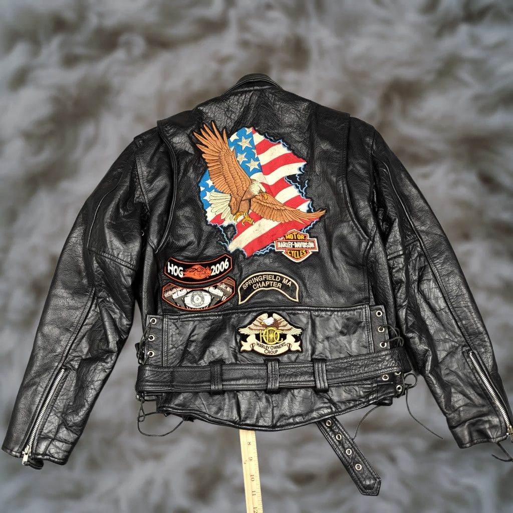 Harley Davidson VINTAGE Harley-Davidson Jacket Mens Medium Black Leather Biker HOG Patches Size US M / EU 48-50 / 2 - 1 Thumbnail
