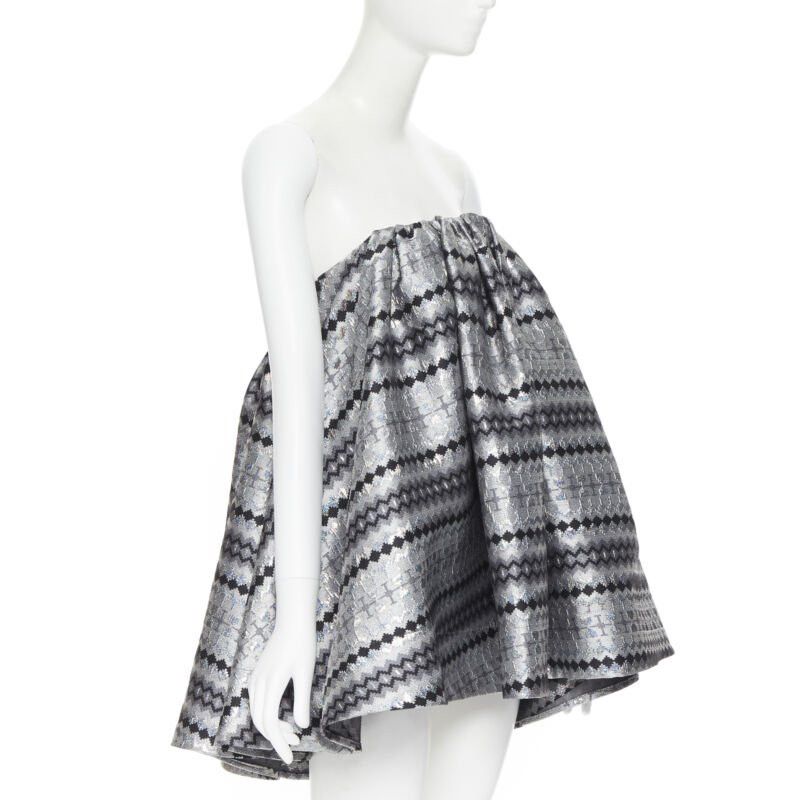 Maticevski MATICEVSKI 2016 Profound metallic silver lurex jacquard flared strapless top XS Size XS / US 0-2 / IT 36-38 - 1 Thumbnail