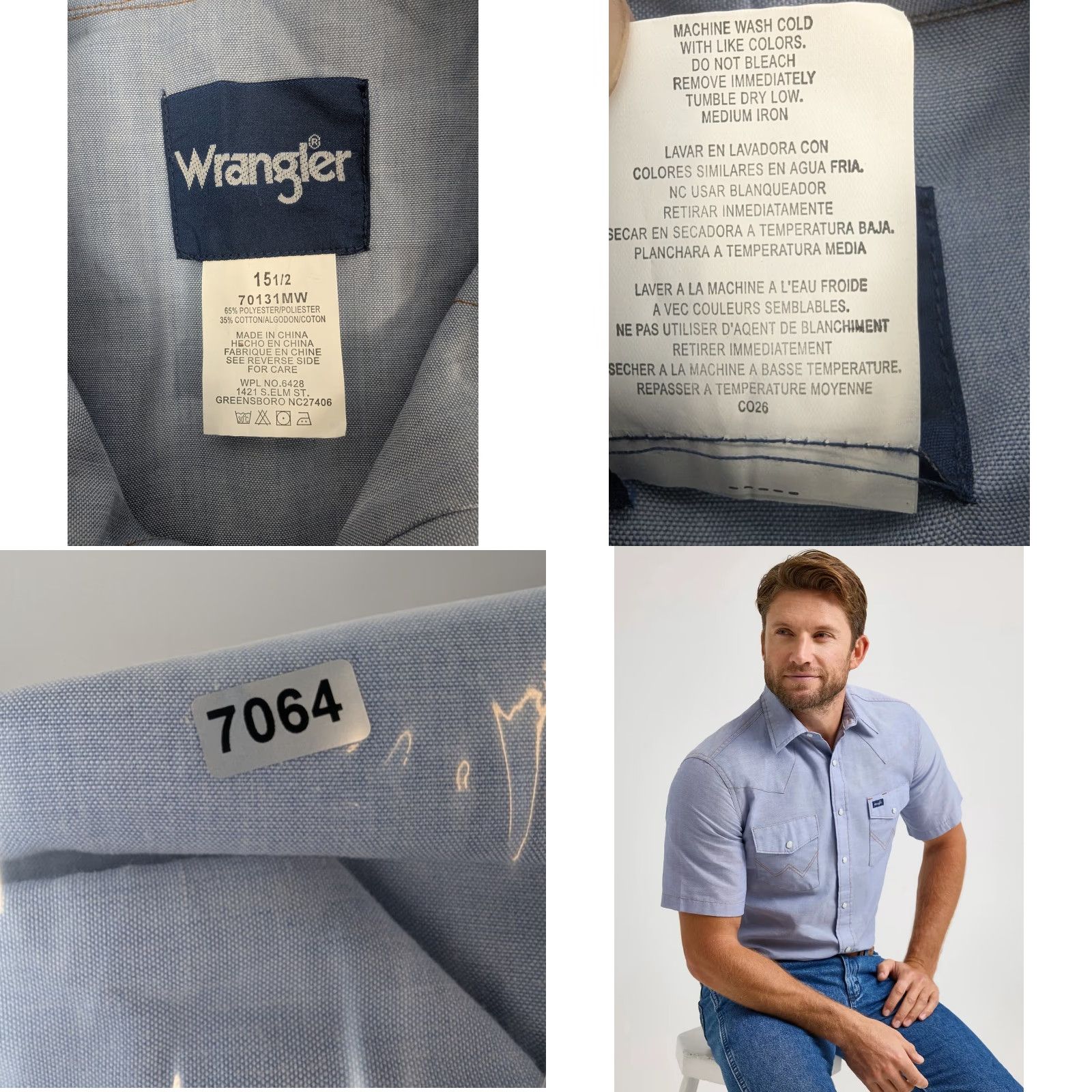 Wrangler VINTAGE Wrangler Light Blue Chambray Pearl Snap Western SS Shirt Men's XL Blue Cowboy Cut Work 90s Wrangler Cowboy Cut Shirt Size US XL / EU 56 / 4 - 8 Thumbnail