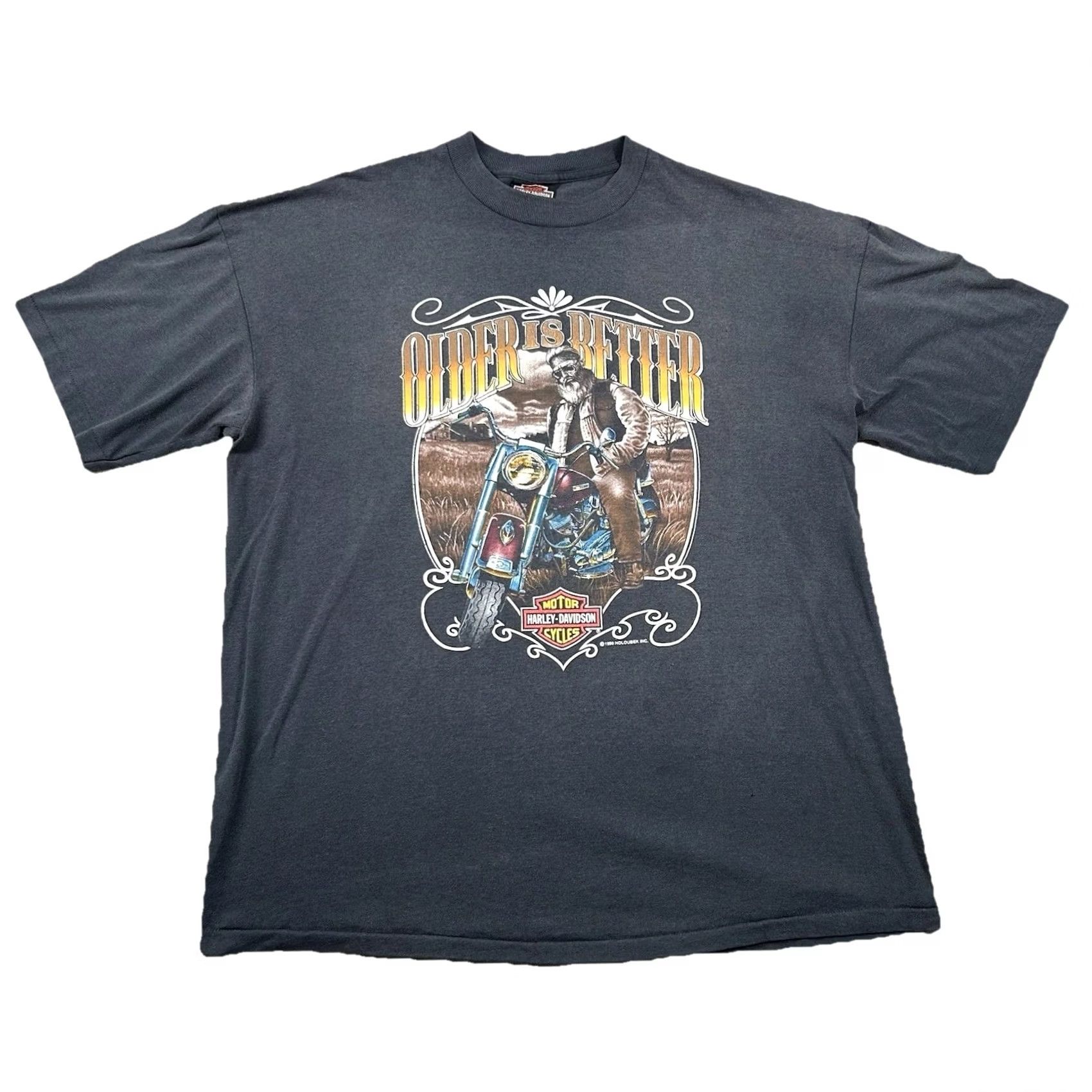 Harley Davidson VINTAGE Harley-Davidson Shirt Mens 2XL Graphic Print 90s Motorcycle Black Crew Neck Short Sleeve T-Shirt Holiday Eureka CA Mens Size US XXL / EU 58 / 5 - 2 Thumbnail