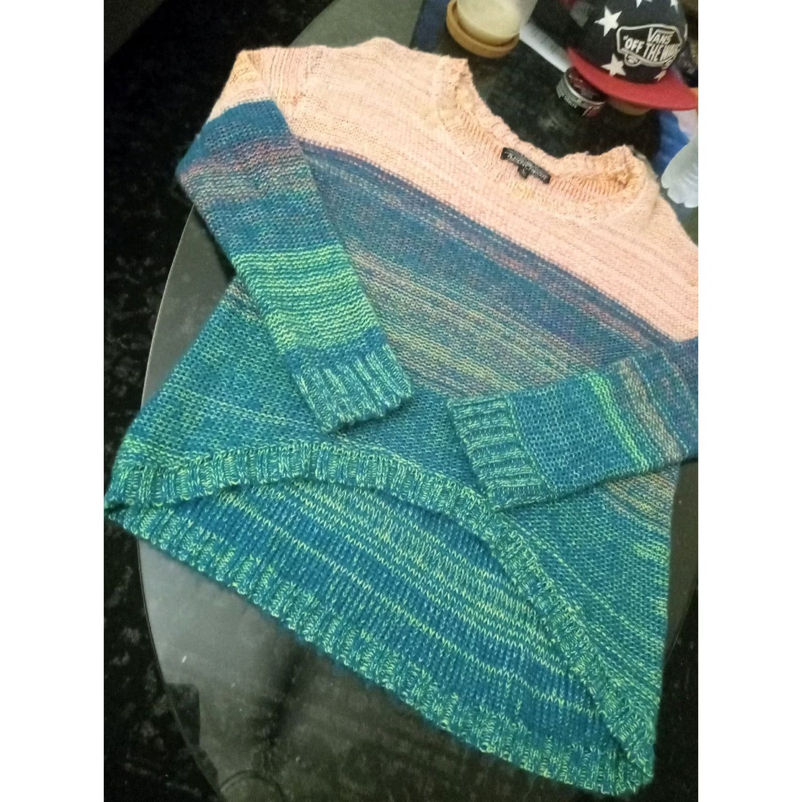 Almost Famous VINTAGE Almost Famous Women's L Pullover Sweater Peach Green Stretchy Asymmetrical Hemline | Womens | Pullover | Green | Peach | L Size L / US 10 / IT 46 - 3 Thumbnail