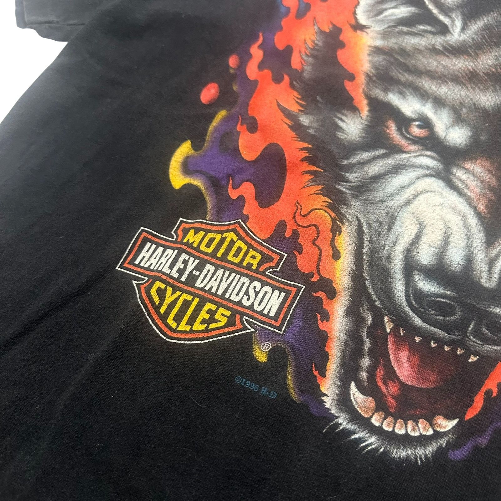 Harley Davidson Vintage 1995/6 HarleyDavidson T-Shirt Wolf XL Cleveland Ohio Size US XL / EU 56 / 4 - 2 Thumbnail