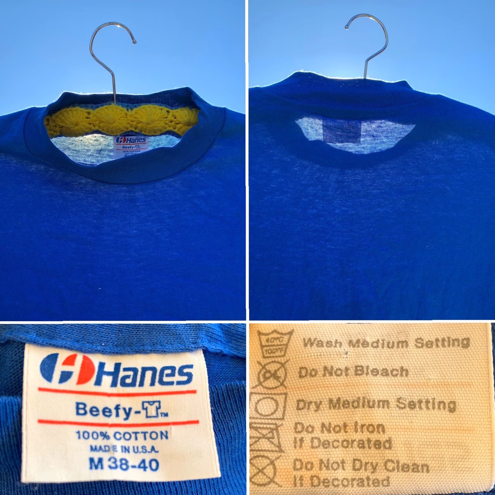 Hanes VINTAGE Hanes Gemini T-Shirt 1980s Iron On Transfer Made In USA M Navy Blue 100% Cotton Mens Sportswear/Beach Shirt Size US M / EU 48-50 / 2 - 6 Thumbnail