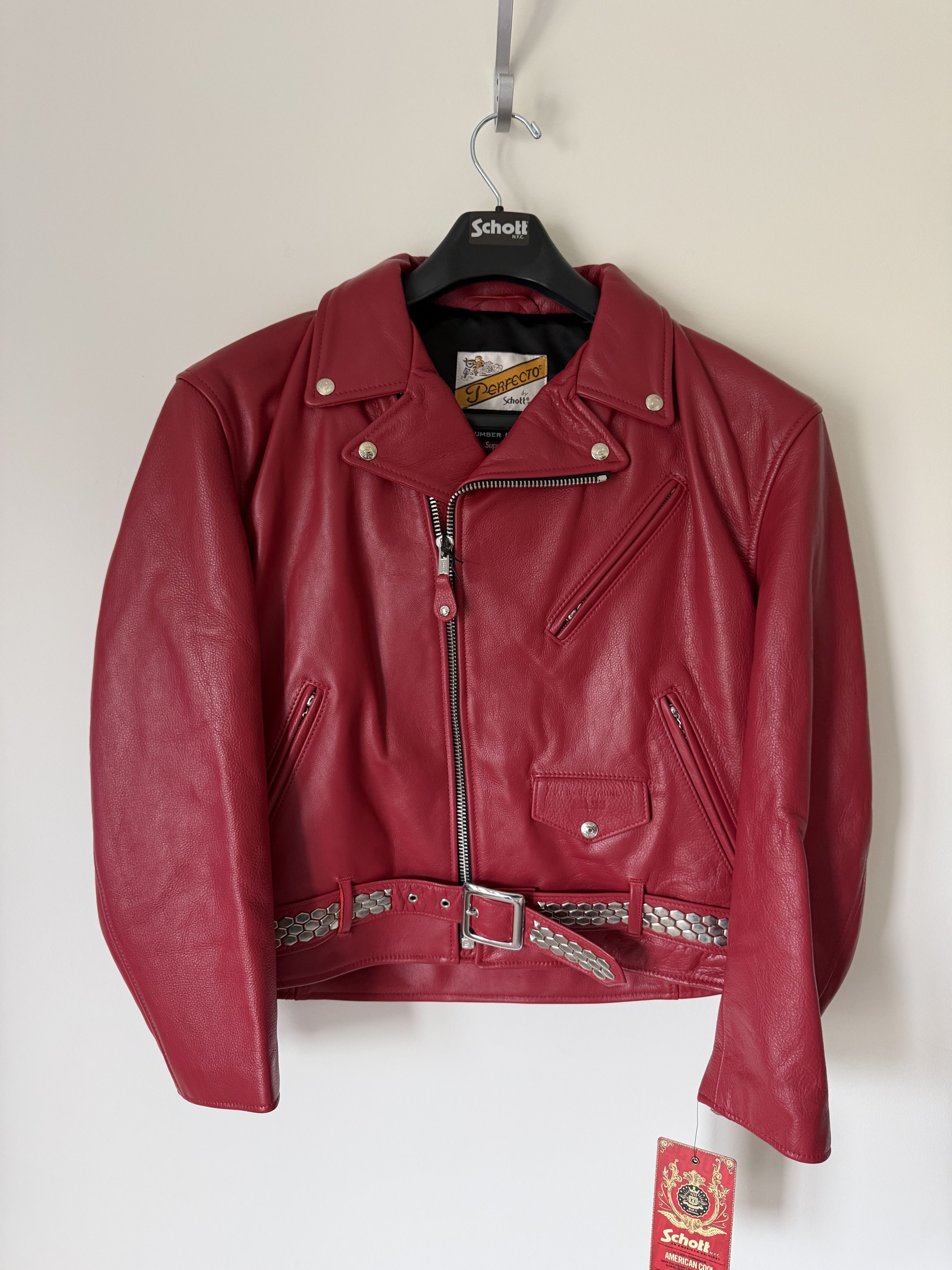 Supreme Number (N)ine Schott Perfecto Leather Jacket in Red