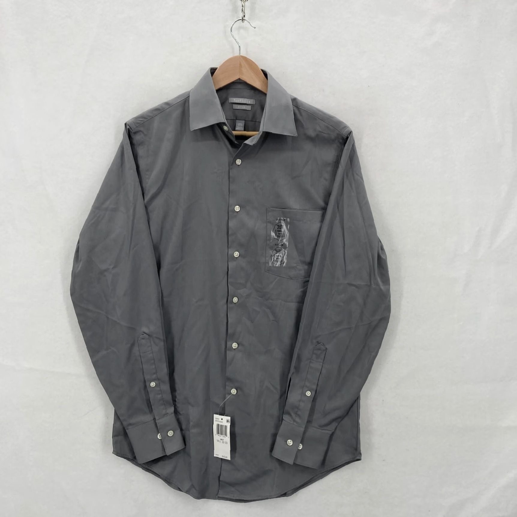 Van Heusen Van Heusen Shirt Mens 14.5 Grey Lux Sateen Fitted No Iron Business Casual Dress Shirt Long Sleeve Slim Chest Pocket Women/Womens? Size US M / EU 48-50 / 2 - 2 Thumbnail