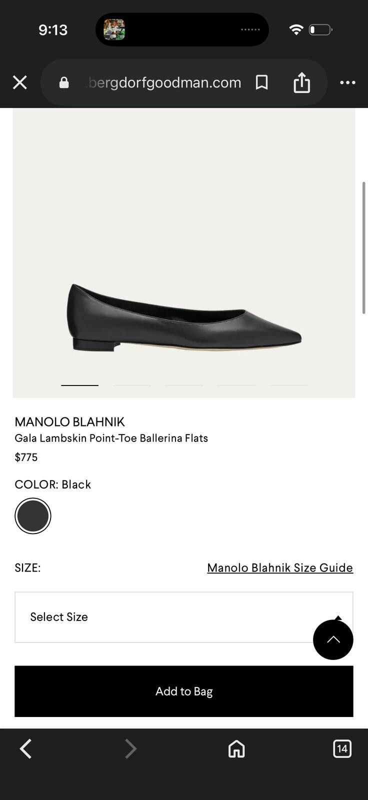 Manolo Blahnik NEW Manolo Blahnik Gala Lambskin Point Toe Flats Black EU40 Size US 9 / IT 39 - 8 Thumbnail
