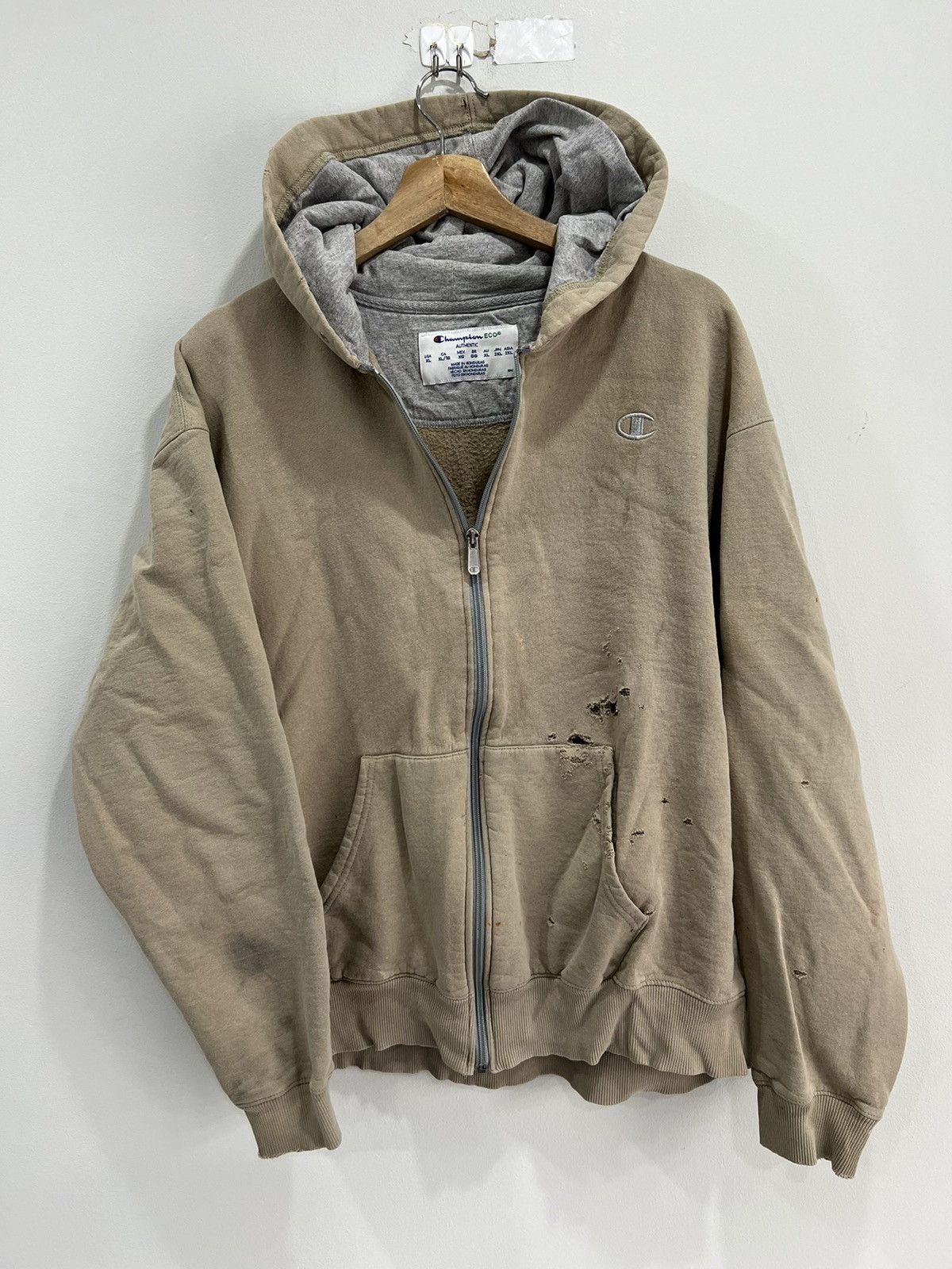 Champion Japanese Brand Vintage Vintage Champion Thrashed Zip Up Hoodie Sweater brown tan Grailed