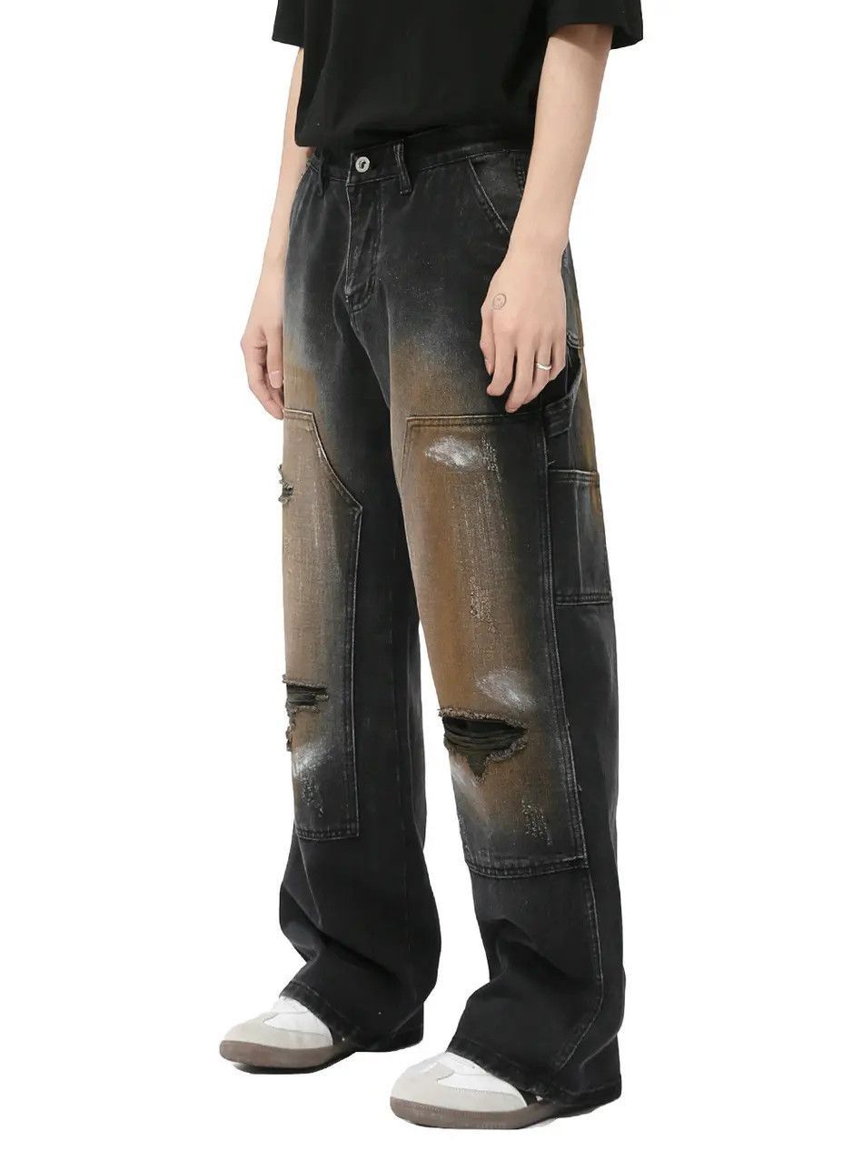 Japanese Brand Retro graffiti straight leg patchwork ripped jeans Size US 32 / EU 48 - 5 Thumbnail