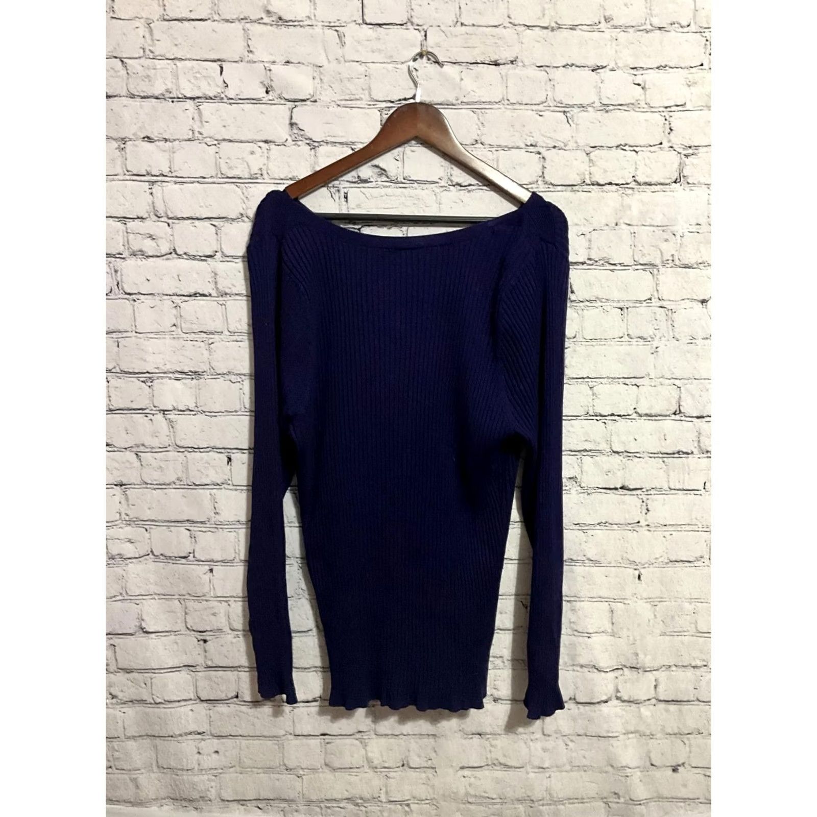 Vintage Lane Bryant Navy Blue Ribbed Long Sleeve Sweater 22 Plus Women Casual Knit 100% Cotton Cowl Neck Size 3XL / US 20-22 - 3 Thumbnail