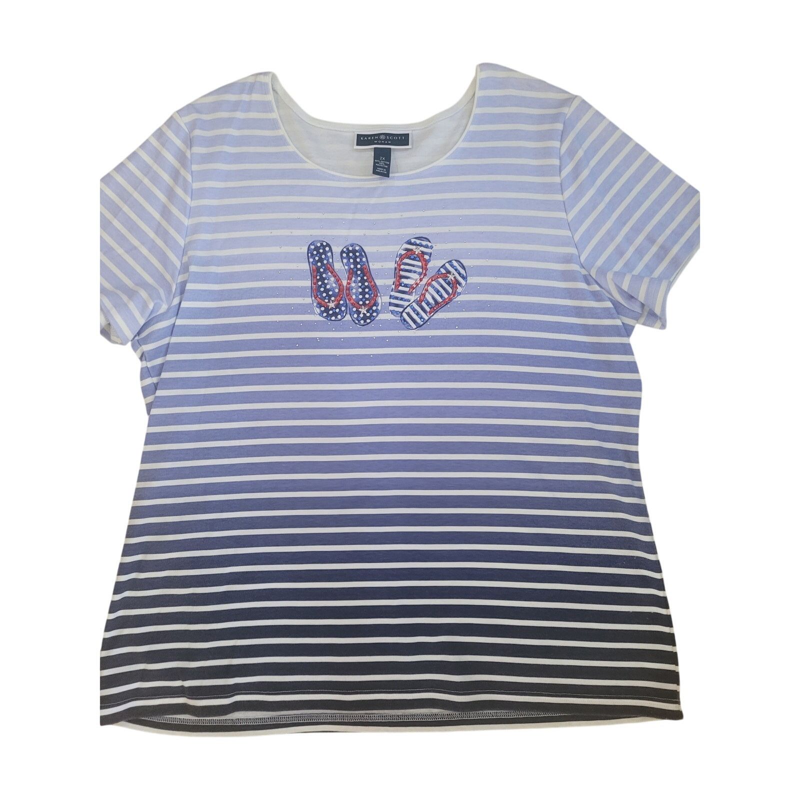 Other Karen Scott Blu/Wht Striped Shirt Flip Flop Design NWOT 2X Size XXL / US 16-18 / IT 52-54 - 2 Thumbnail