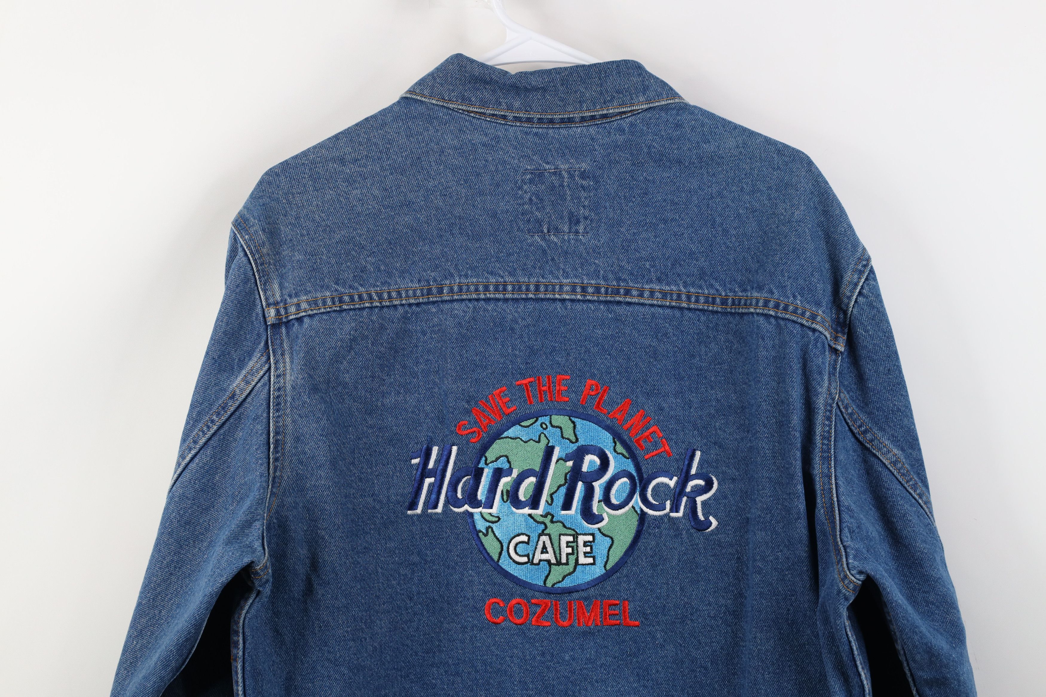 Hard Rock Cafe Vintage 90s Hard Rock Cafe The Planet Denim Trucker Jacket Size US M / EU 48-50 / 2 - 16 Thumbnail