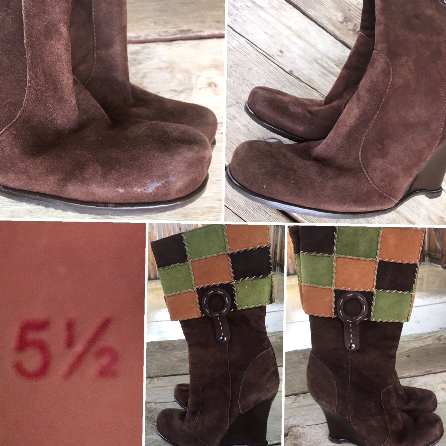 Vince Camuto Vince Camuto Boots Patchwork Suede Mid-Calf Wedge Brown 5.5B Womens Shoes Size US 6 / IT 36 - 3 Thumbnail