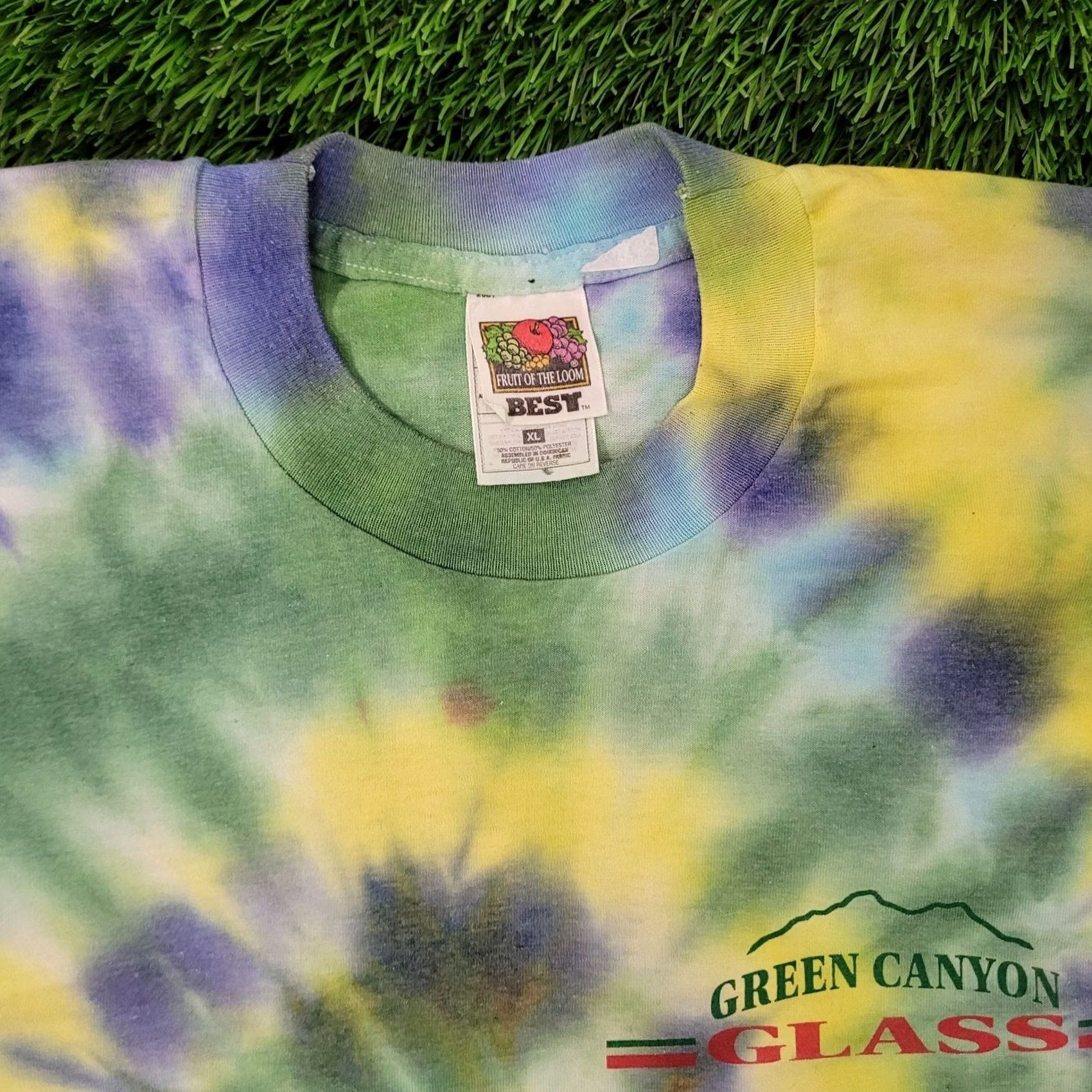 Fruit Of The Loom VINTAGE 90s Grand Canyon Glass Tie-Dye Shirt XL Cropped Crew Neck Graphic Tee Men Size US XL / EU 56 / 4 - 2 Thumbnail