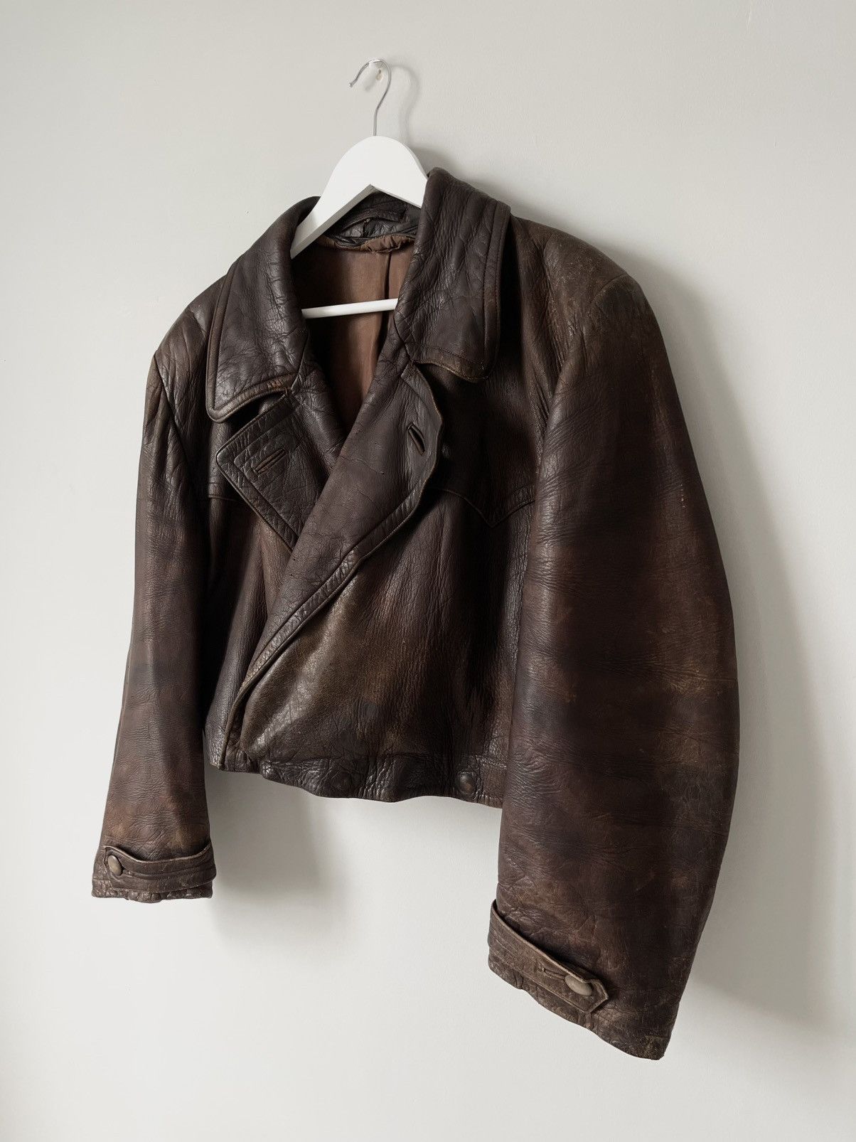 Vintage Vintage 1950's Germany Cowhide Leather Cropped Moto Jacket Size US L / EU 52-54 / 3 - 3 Thumbnail