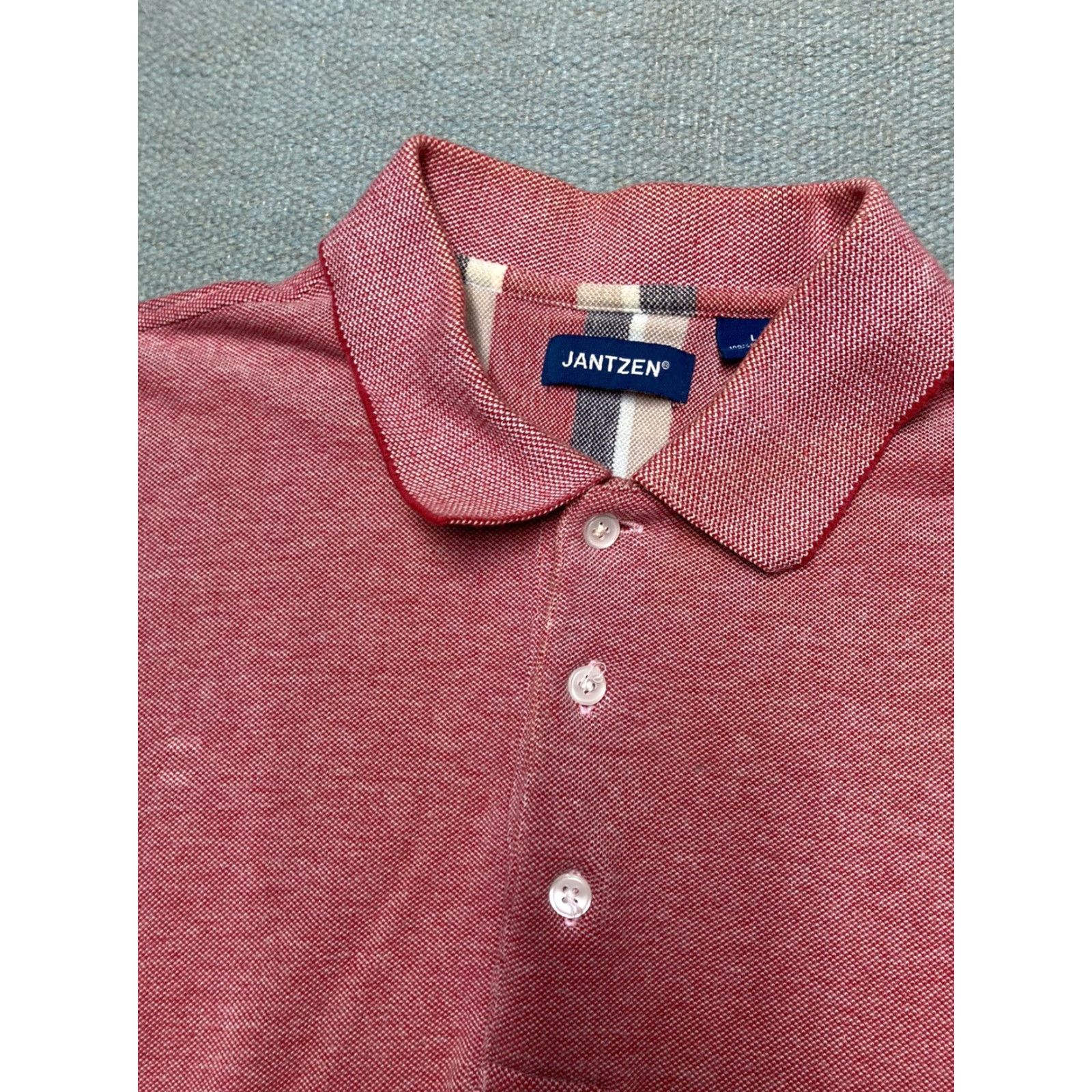 Jantzen Jantzen Polo Shirt Golf 1/4 Button 100% Cotton Short Sleeve Men L Red - Shirts Mens Polo Size US L / EU 52-54 / 3 - 4 Thumbnail