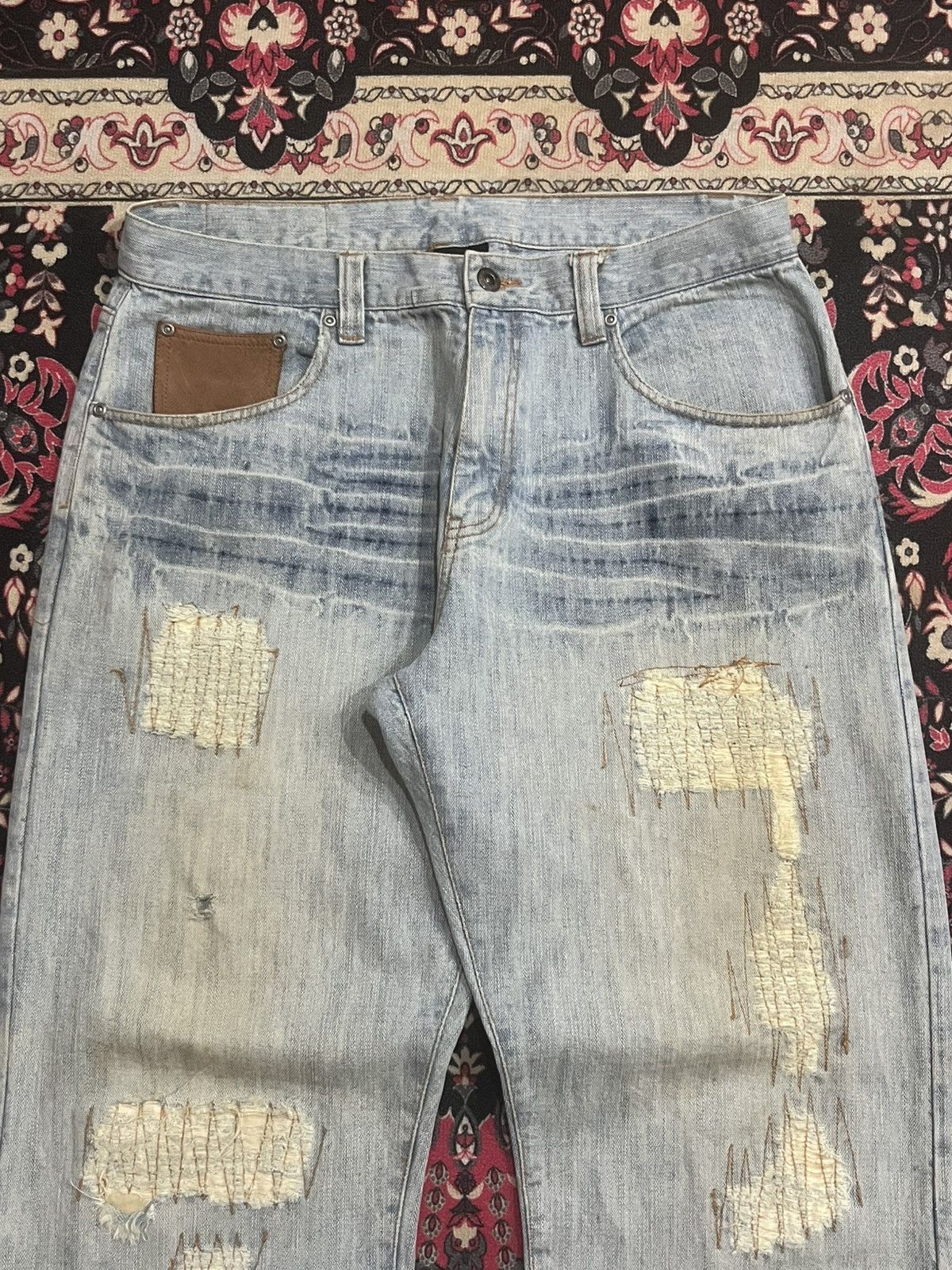 Japanese Brand Vintage Fourseason Light Blue Whisker Distressed Grunge Jean Size US 33 - 4 Thumbnail