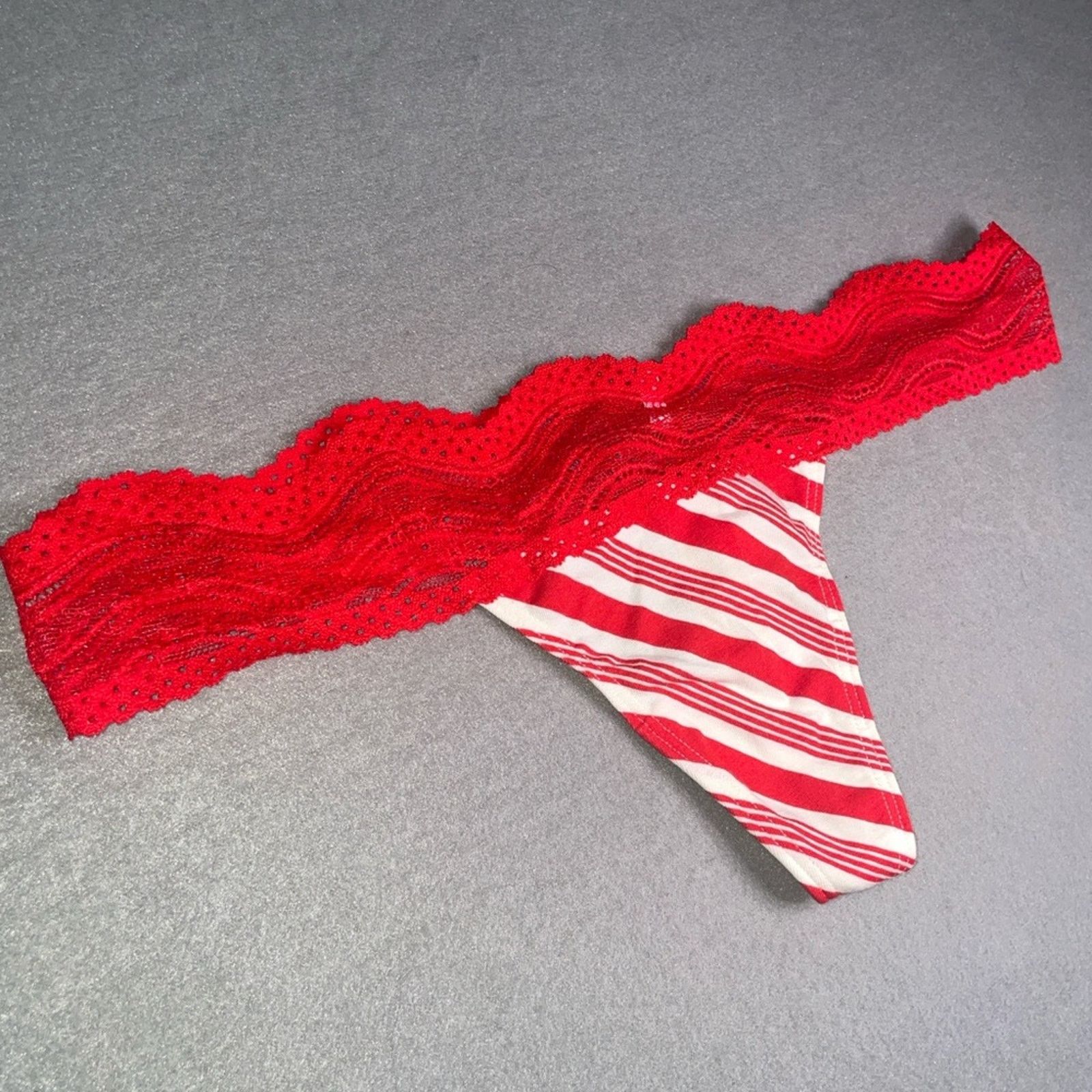 Victoria's Secret Victoria’s Secret Thong Panty Candy Stripes NEW Medium Size ONE SIZE - 6 Thumbnail