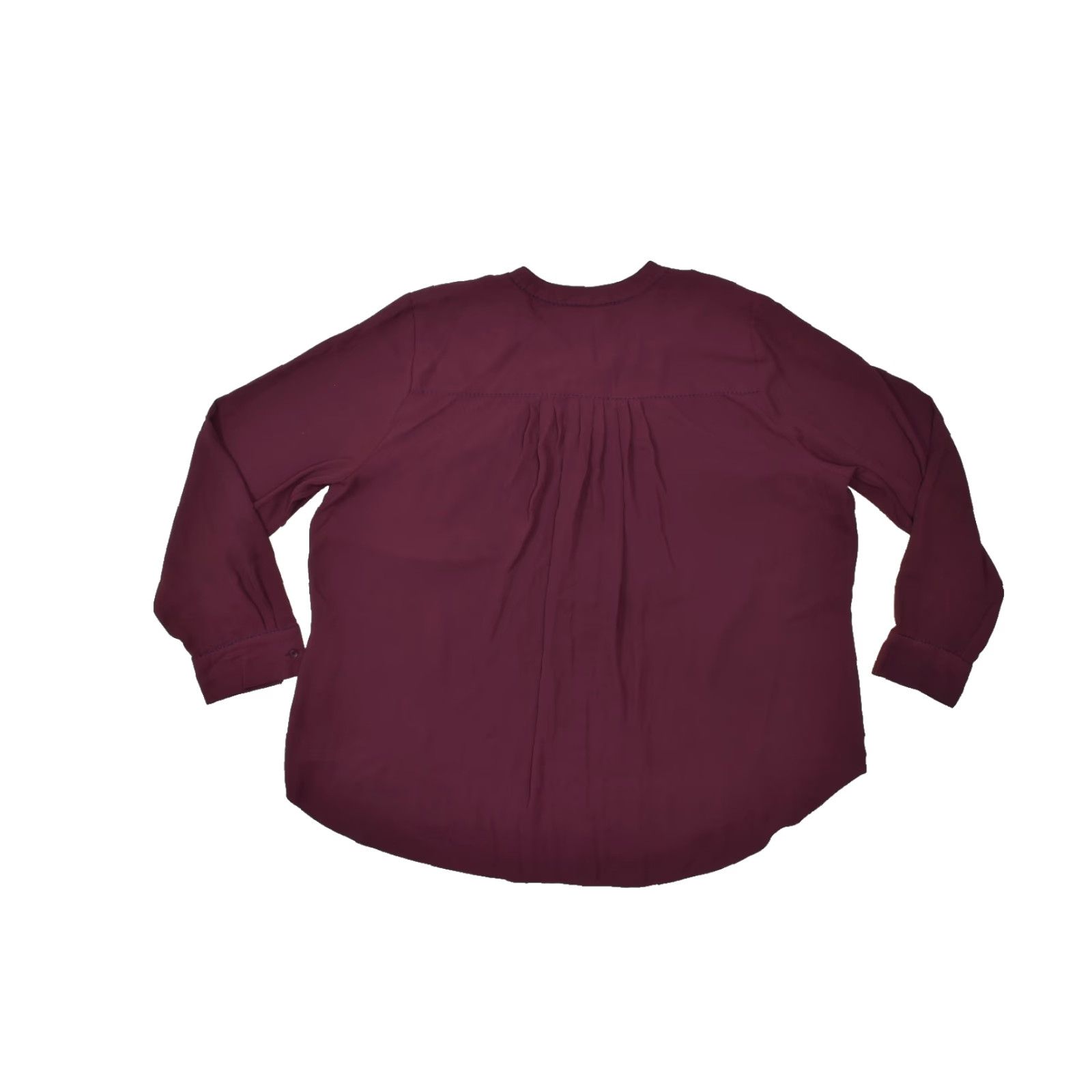 Vintage Lane Bryant Women 18/20 Maroon Henley Blouse Long Sleeve Pleated Back Career Top Size XXL / US 16-18 / IT 52-54 - 2 Thumbnail