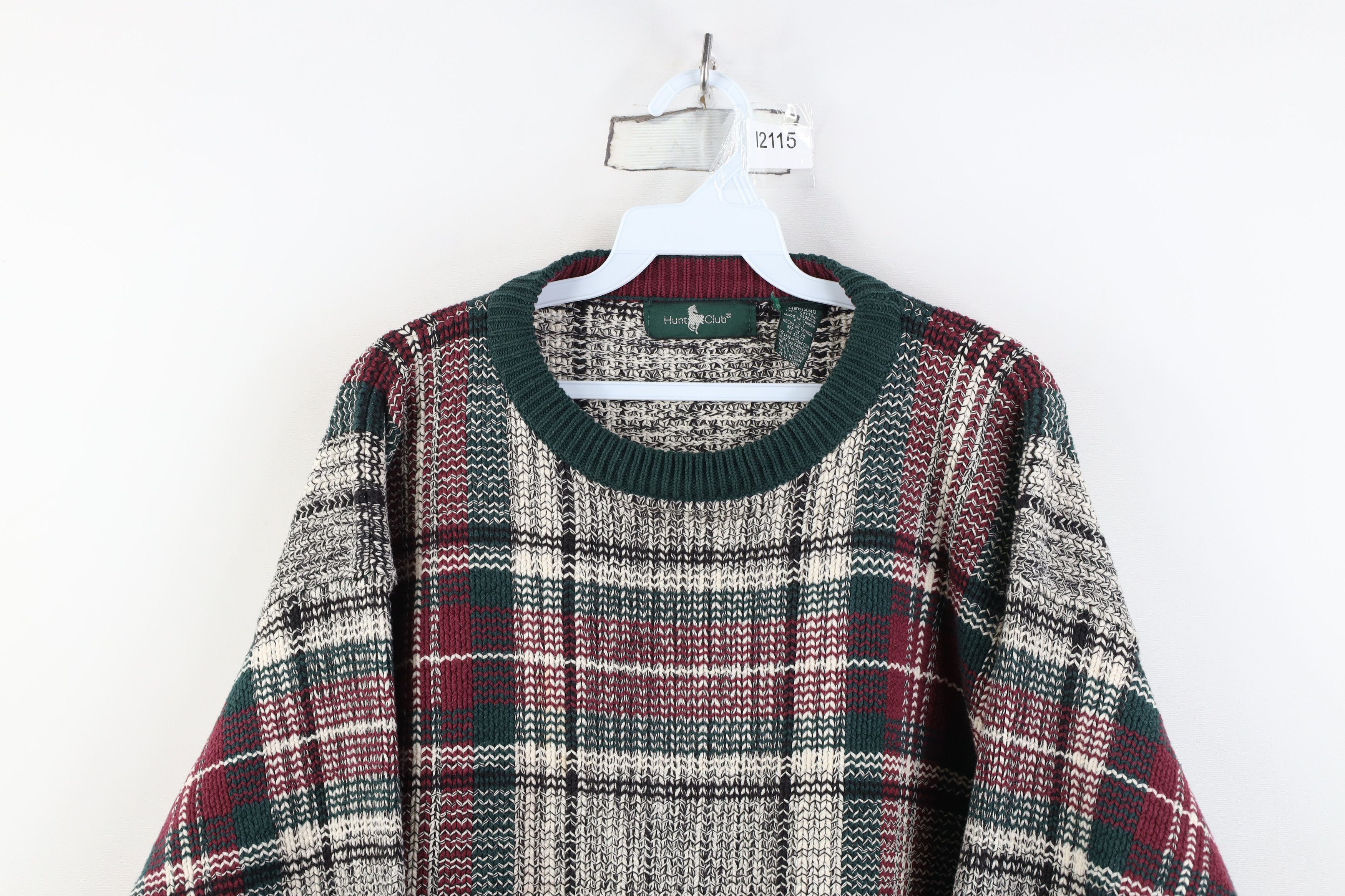 Vintage Vintage 90s Streetwear Cotton Knit Crewneck Sweater Plaid Size US M / EU 48-50 / 2 - 2 Thumbnail