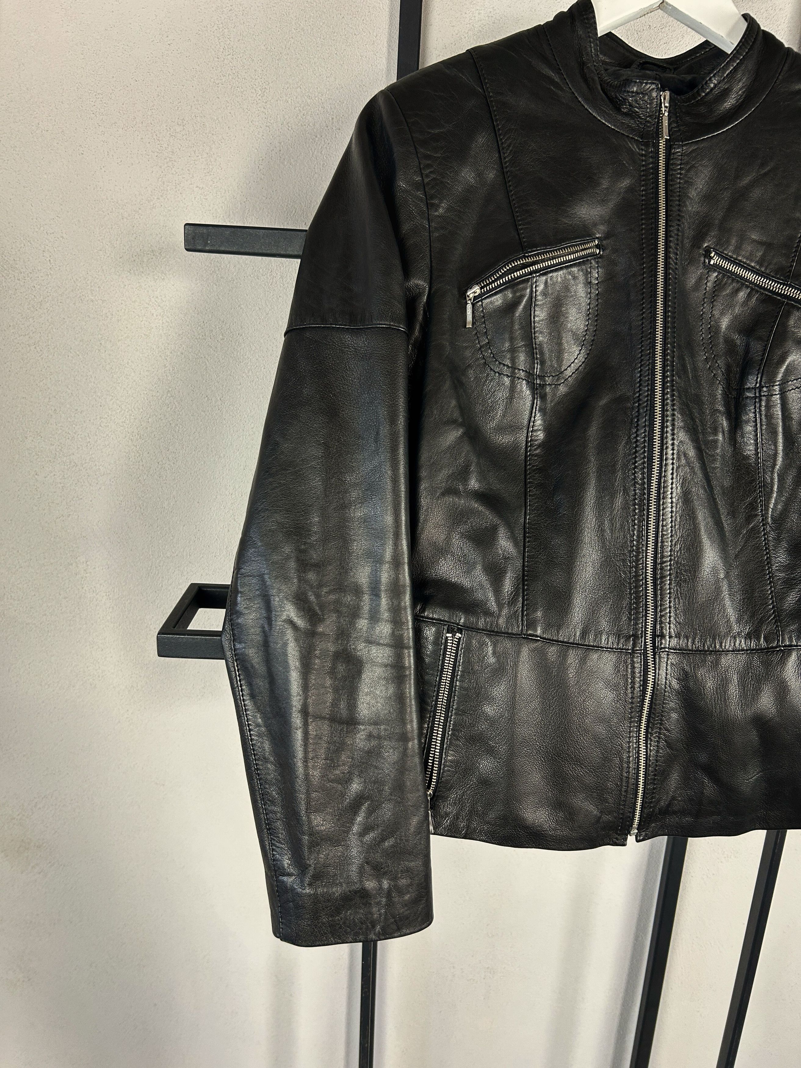 Vintage Black Leather Jacket Minimal Moto Biker Slim Y2K Archive Size S / US 4 / IT 40 - 2 Thumbnail