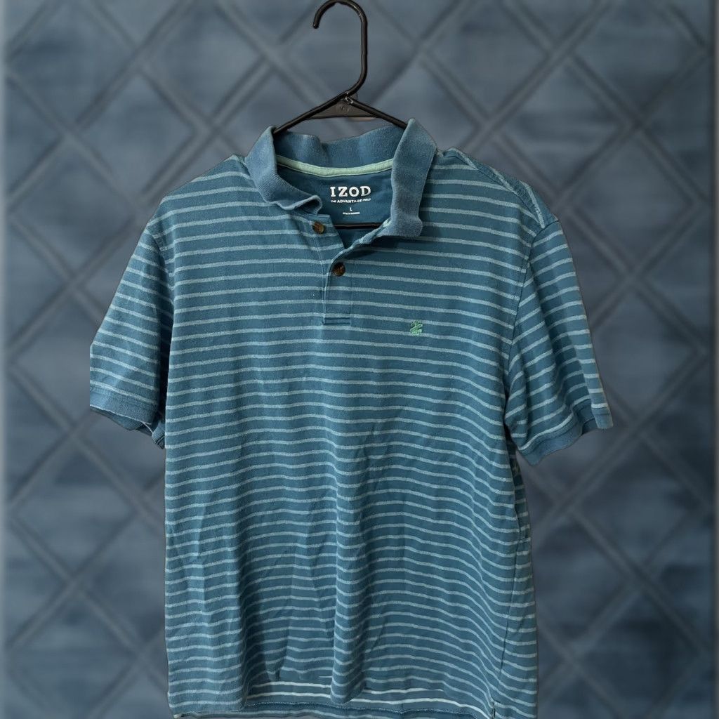 Izod IZOD Advantage Performance Polo Shirt Blue Striped Cotton Polyester Size L Mens Currents Size US L / EU 52-54 / 3 - 1 Thumbnail