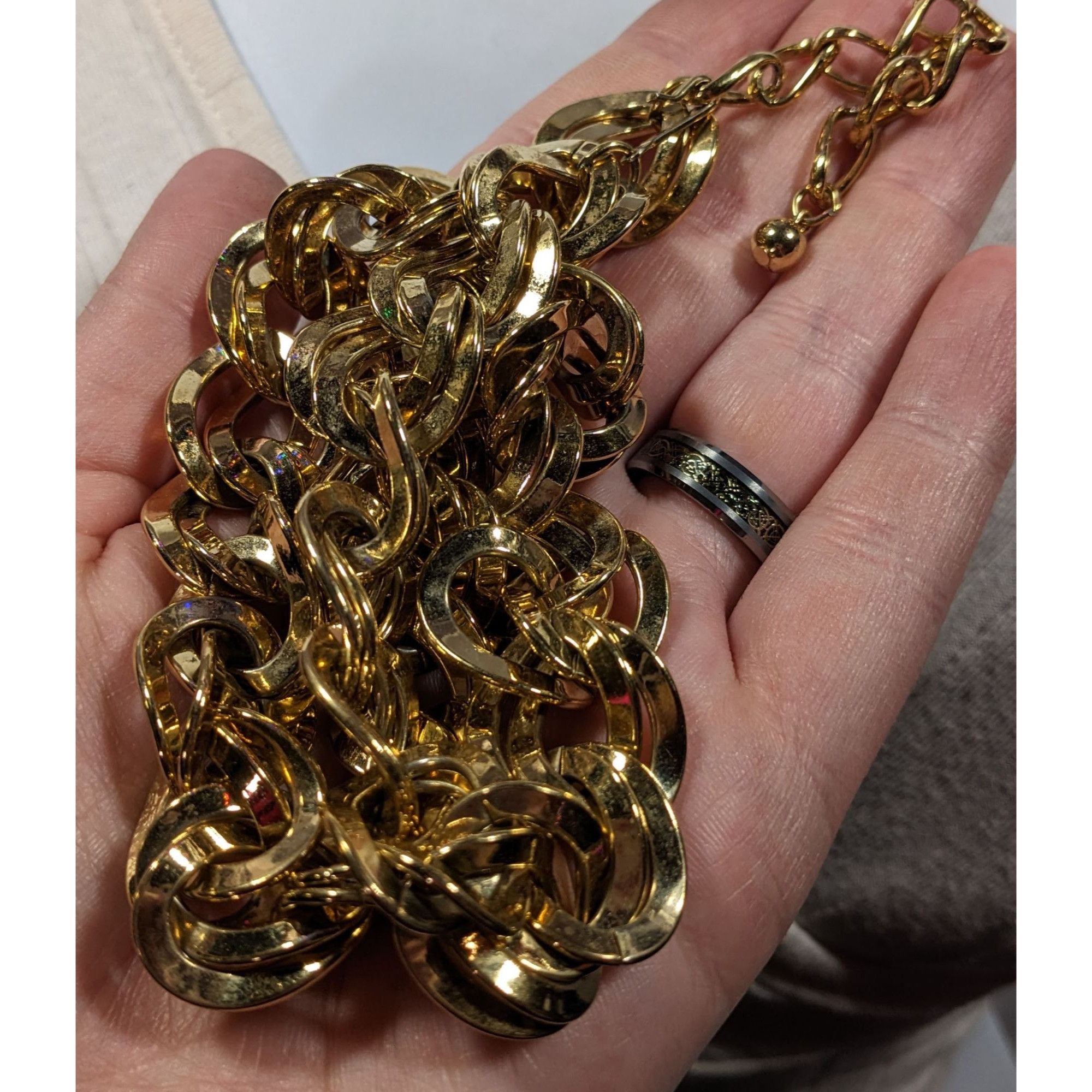 Other Vintage Midcentury Glam Heavy Gold Tone Double Loop Chain Ne Size ONE SIZE - 4 Thumbnail