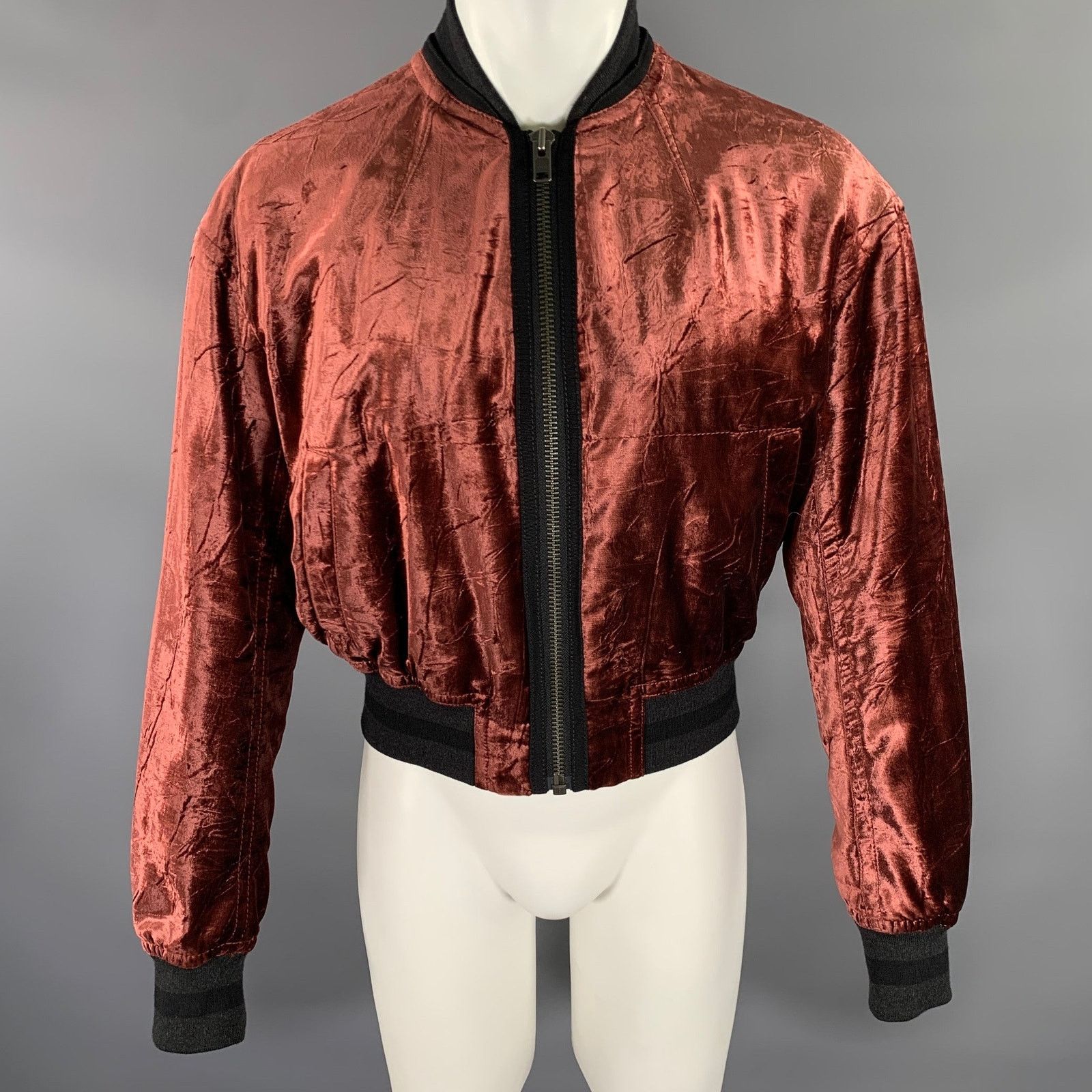 Haider Ackermann HAIDER ACKERMANN Size M Burgundy Velvet Rayon Bomber Jacket Size M / US 6-8 / IT 42-44 - 1 Thumbnail