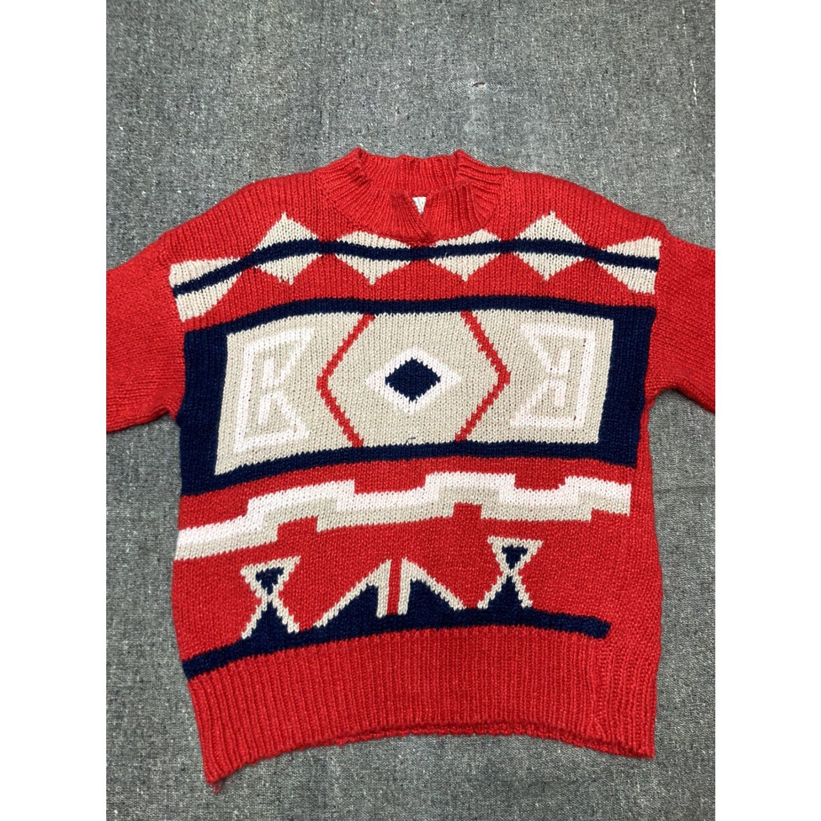 Vintage VINTAGE ramie cotton knit sweater chunky thick Aztec geometric design womens Lg Size L / US 10 / IT 46 - 3 Thumbnail