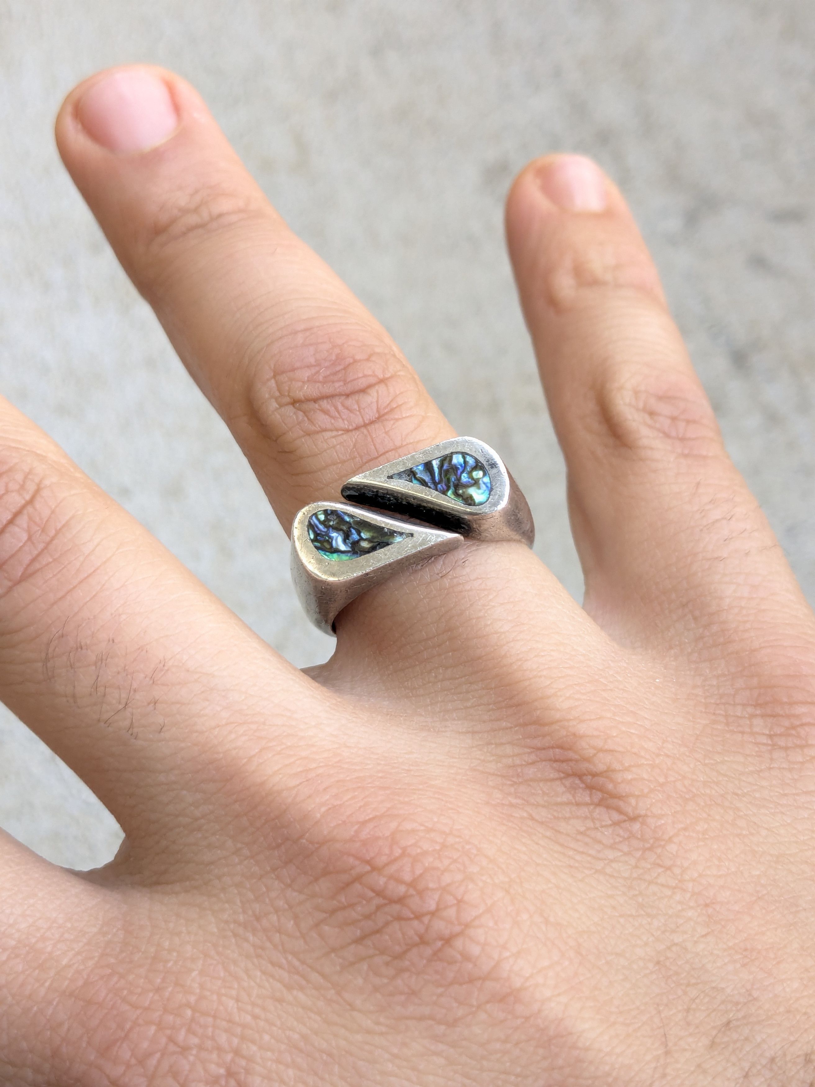 Other Vintage Sterling Silver Ring Blue Abalone 11 Taxco Shell Size ONE SIZE - 11 Thumbnail