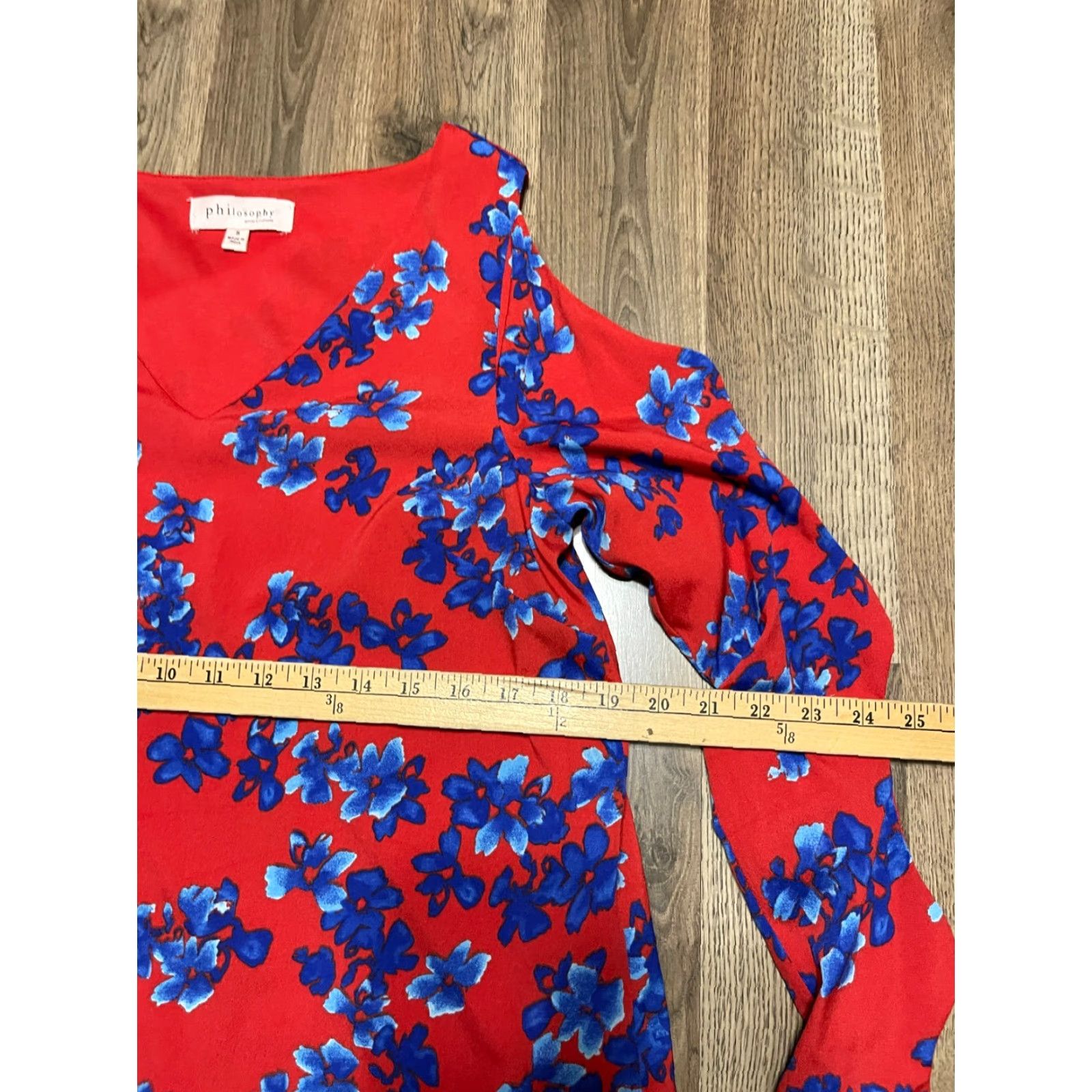 Vintage Philosophy Dress Women's Small Red Blue Floral Long Sleeve Dress Open Arm V-neck Casual Knee Length Shift Vintage: No Size S / US 4 / IT 40 - 6 Thumbnail