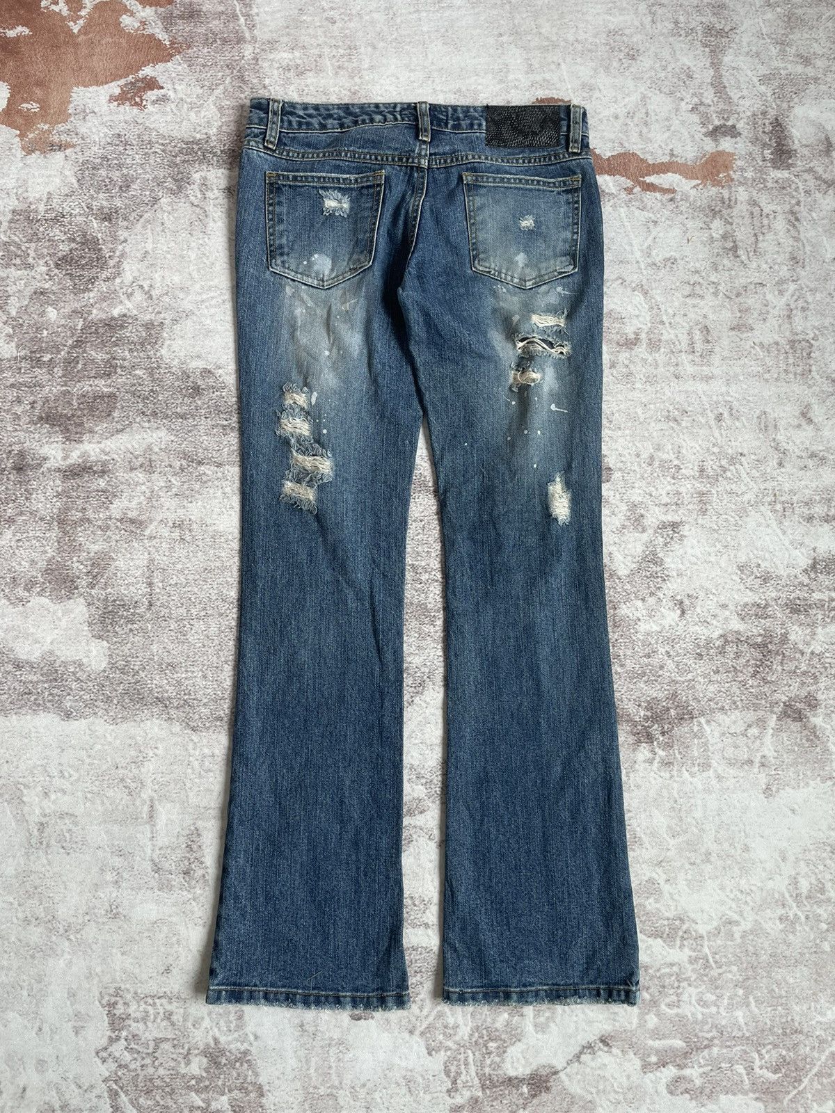 Japanese Brand Vintage Y2K Vence Thrashed Flare Denim Pants Size US 30 / EU 46 - 2 Thumbnail