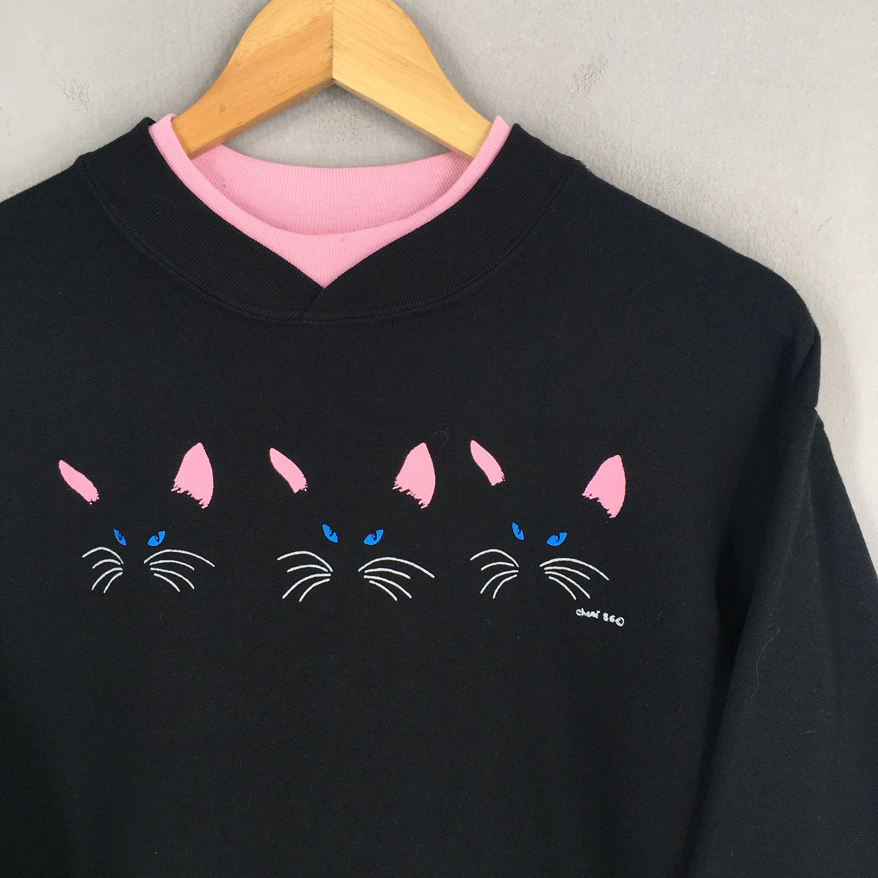 Other Vintage Cat Face Pop Art Black Jumper Medium Size US M / EU 48-50 / 2 - 2 Thumbnail