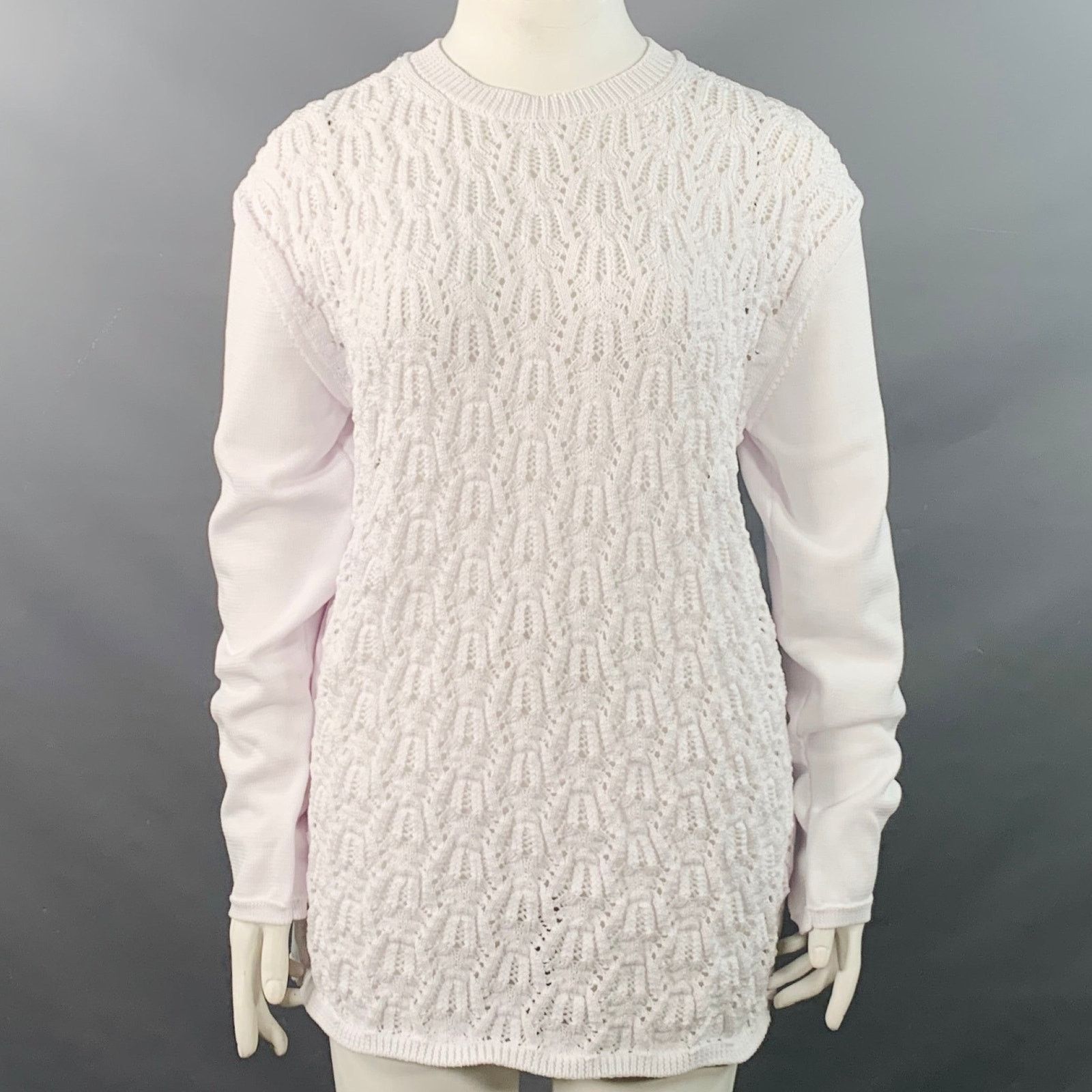 Comme des Garcons 2022 Size L White Cable Knit Polyester Crew Neck Sweater Size L / US 10 / IT 46 - 1 Thumbnail