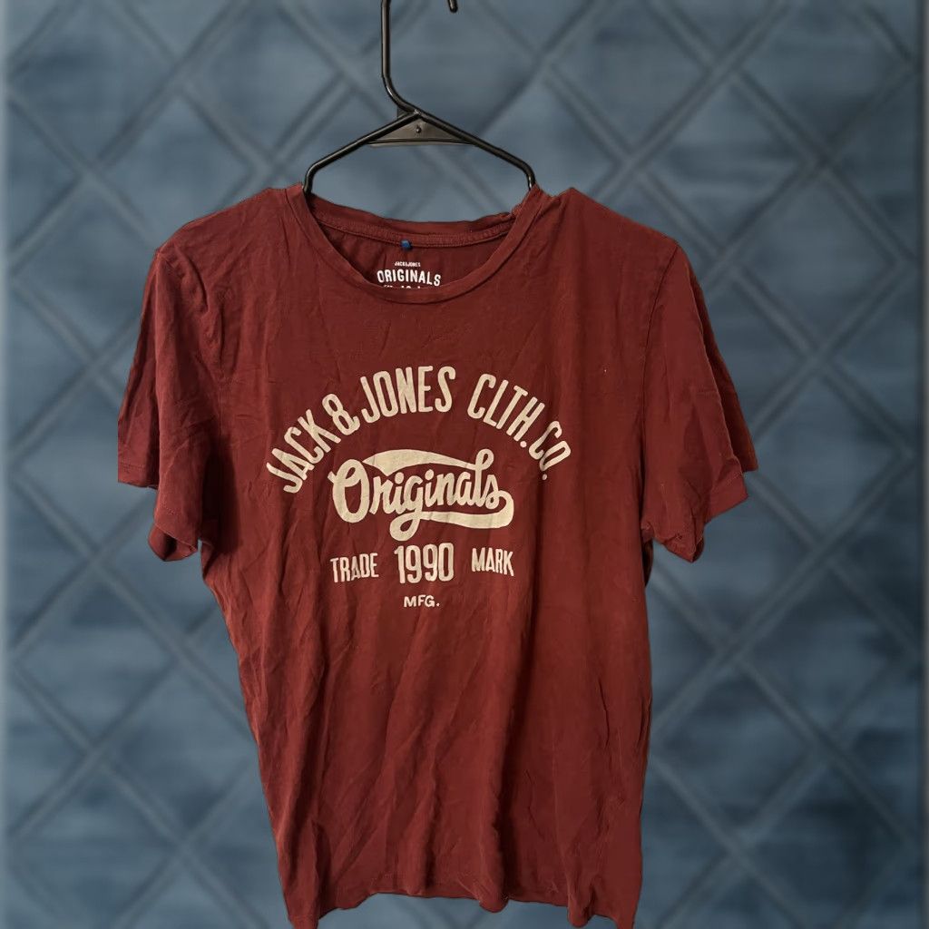 Jack & Jones VINTAGE Jack & Jones Mens T-Shirt Red Short Sleeve Crew Neck Logo Front Printed Cotton Slim Regular M Size US M / EU 48-50 / 2 - 1 Thumbnail