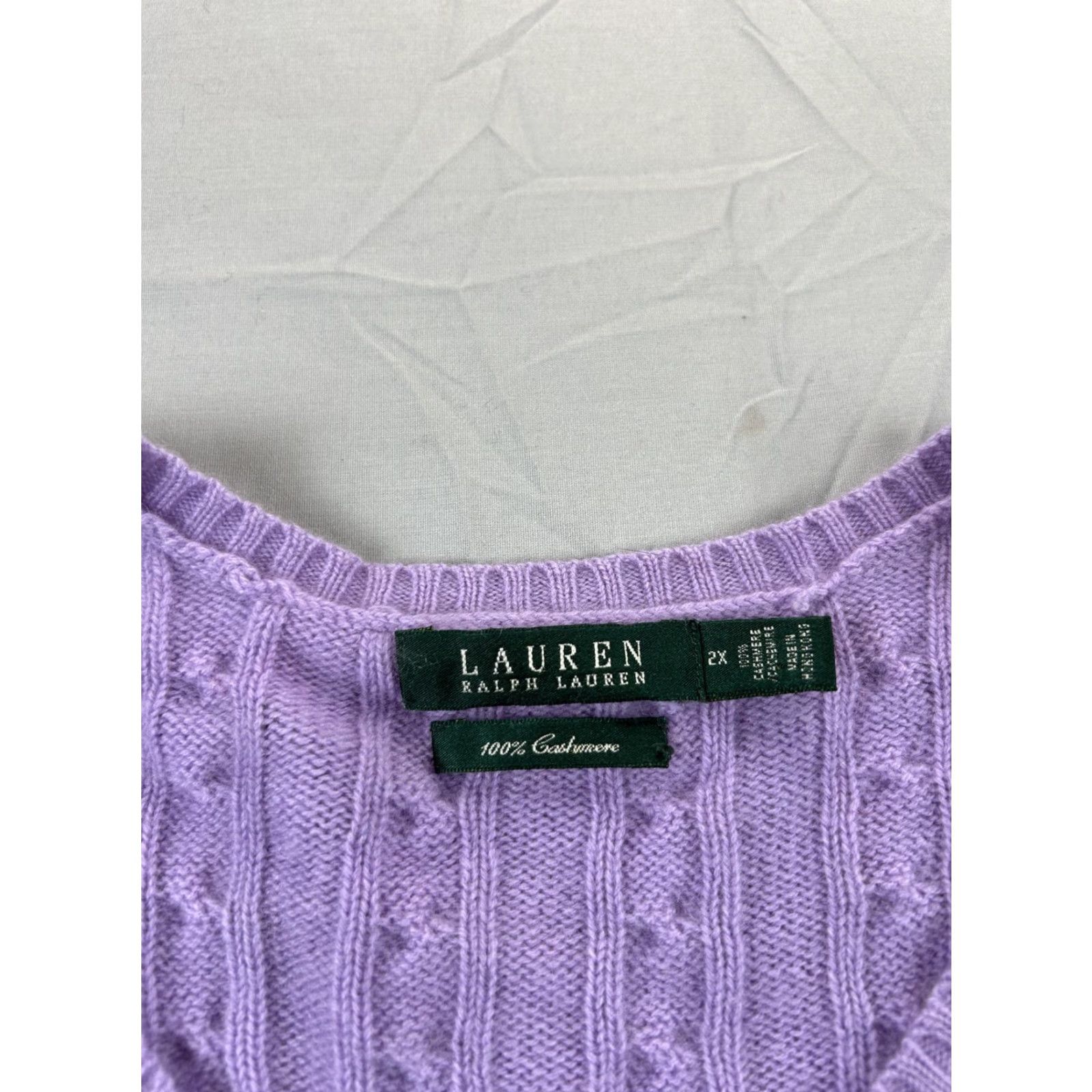 Ralph Lauren Lauren Ralph Lauren Sweater Womens 2X Purple Cashmere Cable-Knit V-Neck Pullover Pullover Size XXL / US 16-18 / IT 52-54 - 2 Thumbnail