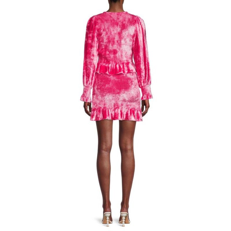 LoveShackFancy LoveShackFancy Evan Pink Tie Dye Velvet Mini Dress Medium Size M / US 6-8 / IT 42-44 - 2 Thumbnail