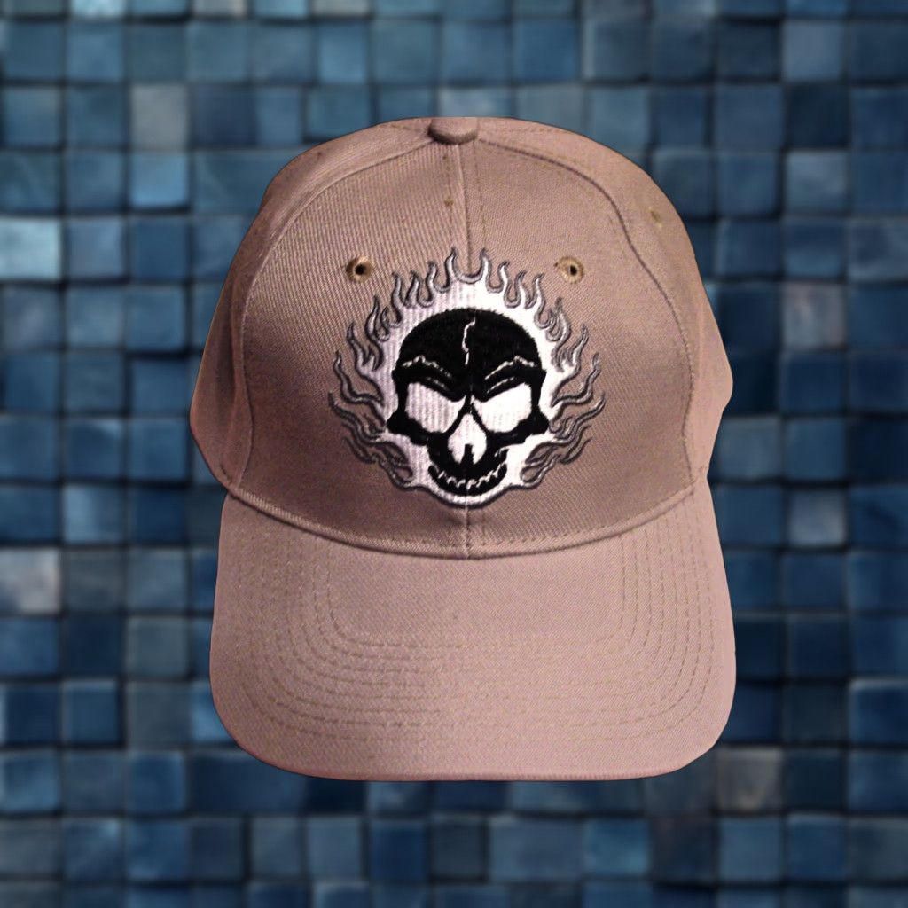 Vintage VINTAGE CALI Baseball Cap Men Adjustable Beige Flaming Skull Flames Skull Theme Adult Adjustable Beige Logo Cap Mens Size ONE SIZE - 1 Thumbnail