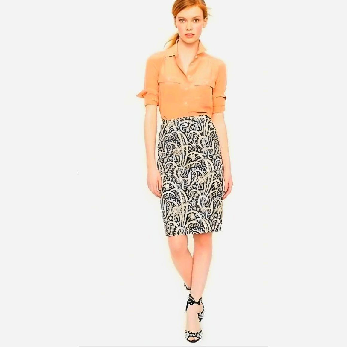 J.Crew J. CREW No 2 Pencil Skirt in Feather Paisley Navy Blue 6 Size 28" / US 6 / IT 42 - 2 Thumbnail