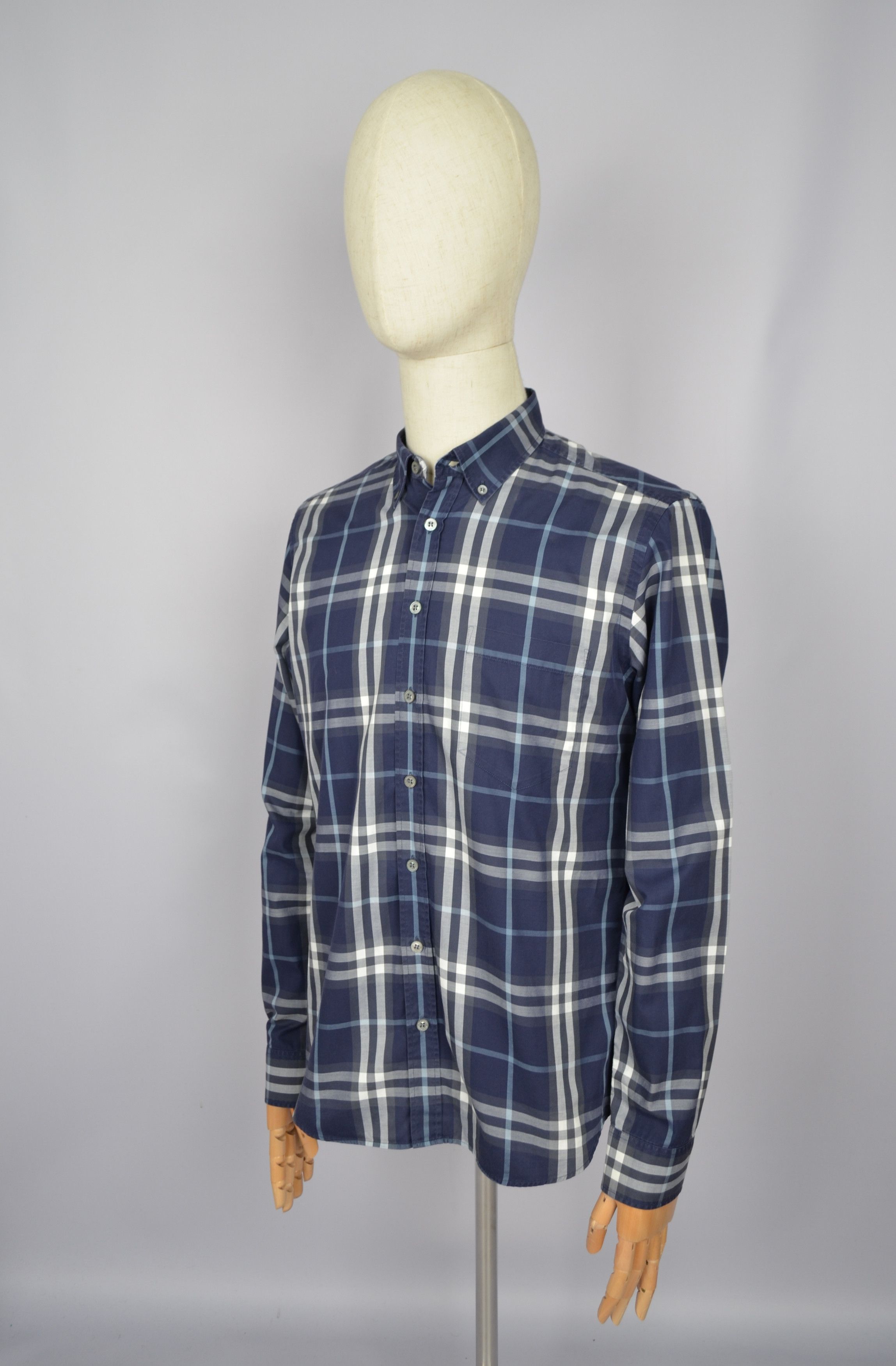 Burberry × Designer Burberry London Navy Check Shirt Size M P2P 21'2" Designer Size US M / EU 48-50 / 2 - 7 Thumbnail